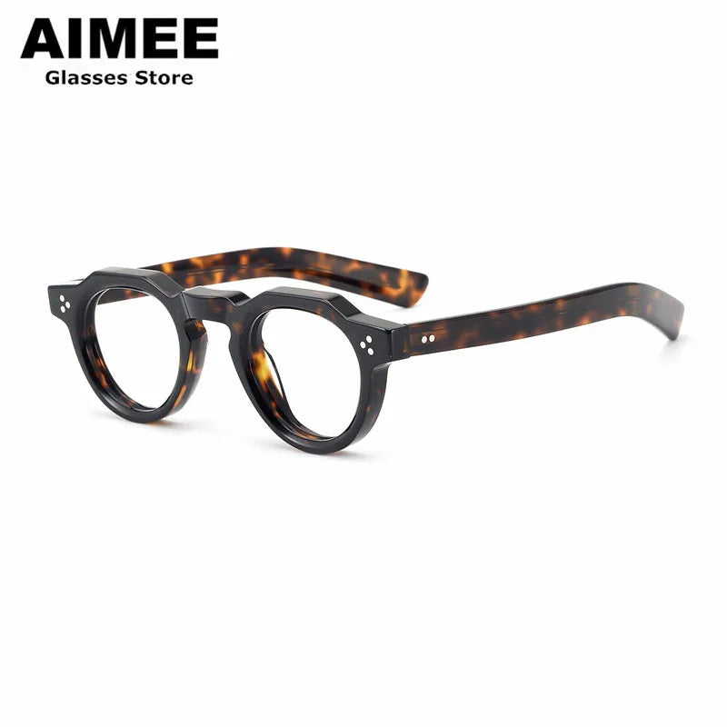 Aimee Unisex Full Rim Flat Top Oval Acetate Eyeglasses 8013 - Stylish Retro Frame for Men & Women - Perfect for Reading, Work, and Fashion Accessories