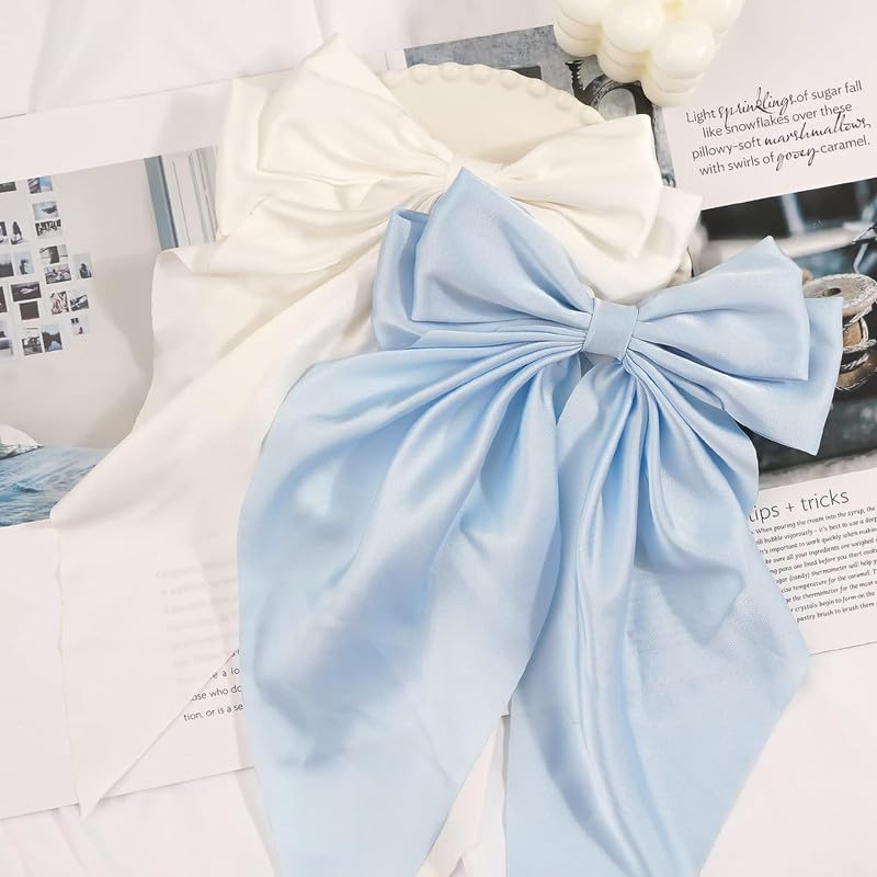 CHRONEX 2PCS Silky Satin Hair Barrettes for Women - Handmade Large Bow Hair Clips - Perfect for Weddings, Parties & Everyday Styling