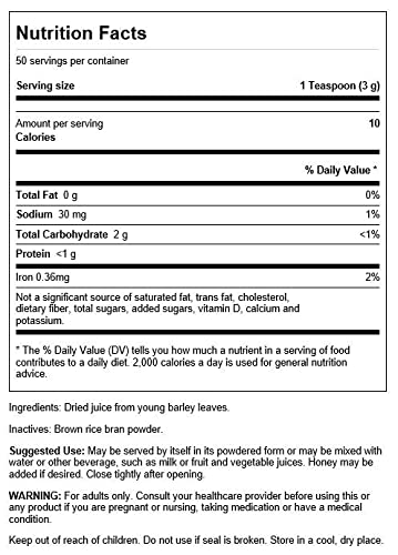 Swanson Mega Green Barley Grass Powder - 5.3 oz (150g) - Organic Superfood for Smoothies, Detox & Energy Boost - Vegan, Gluten-Free Supplement for Daily Wellness