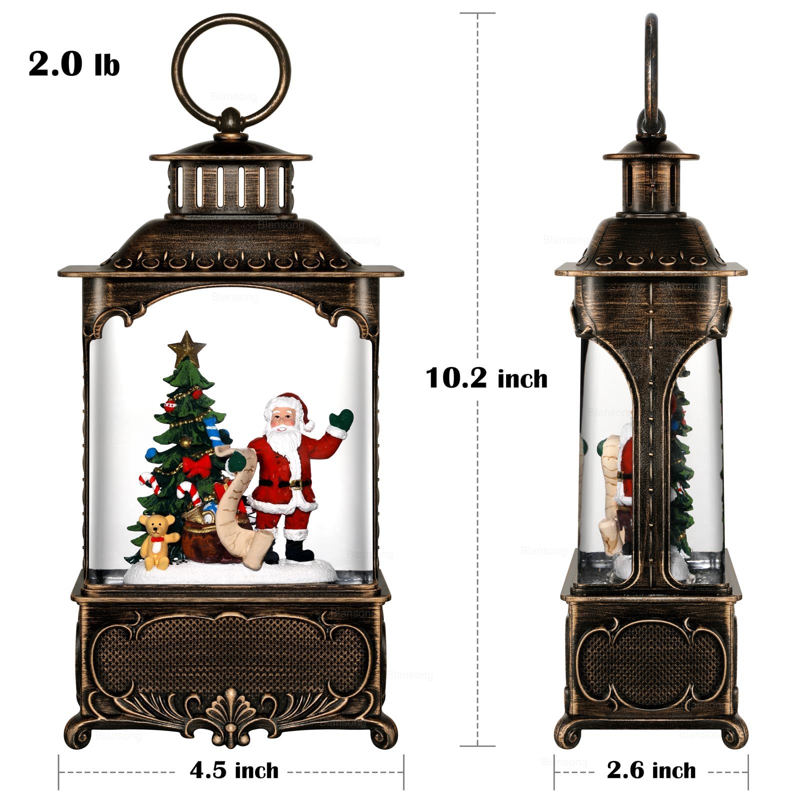10.2 Inch Christmas Snow Globe Lantern with Timer - USB & Battery Powered Santa Decoration for Home, Office, Party | Perfect for Holiday Decor, Gift Giving & Winter Tabletop Displays