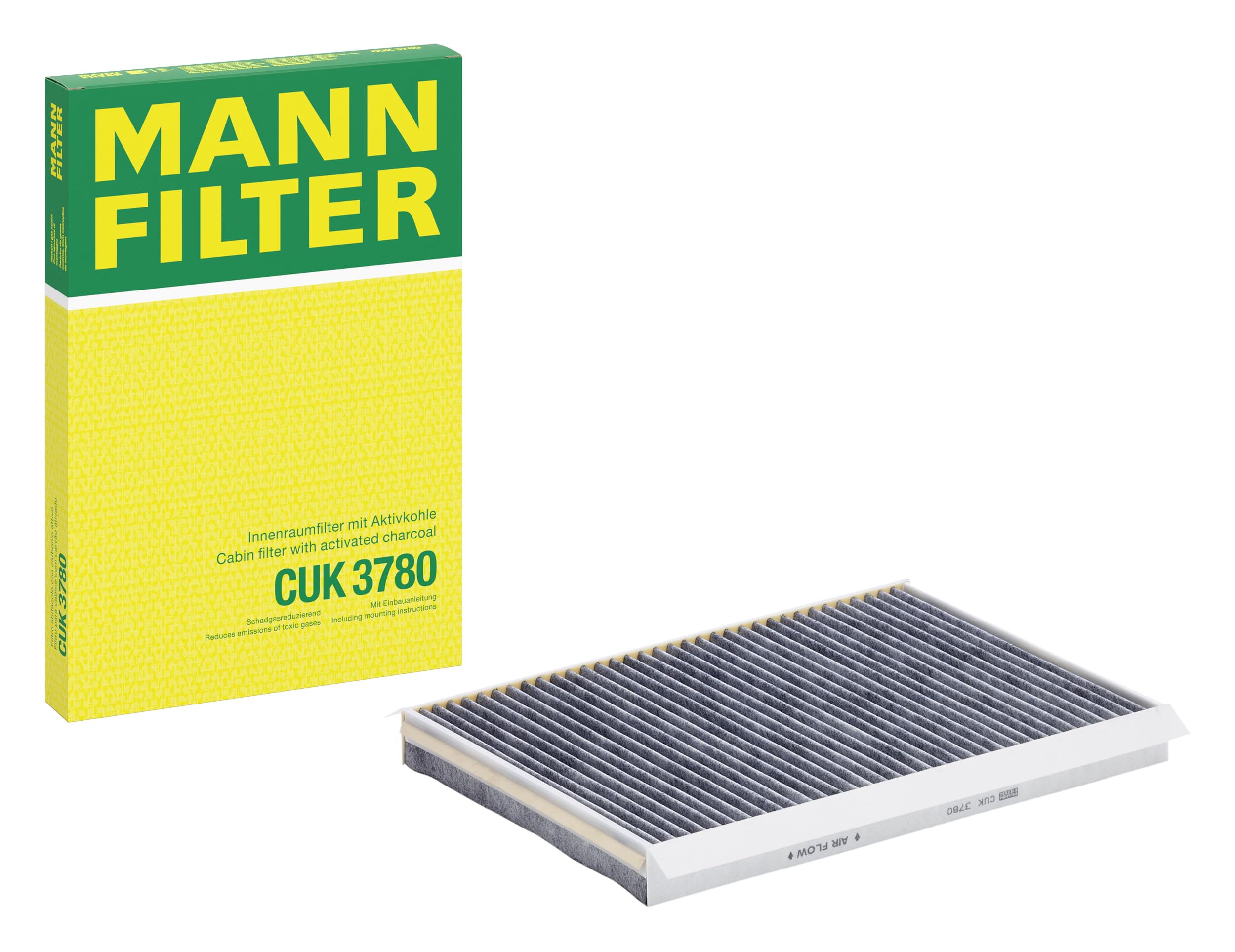 MANN-FILTER CUK 3780 Cabin Air Filter with Activated Charcoal - Premium Car Air Purifier for Passenger Vehicles | Improves Air Quality & Reduces Allergens in Your Car