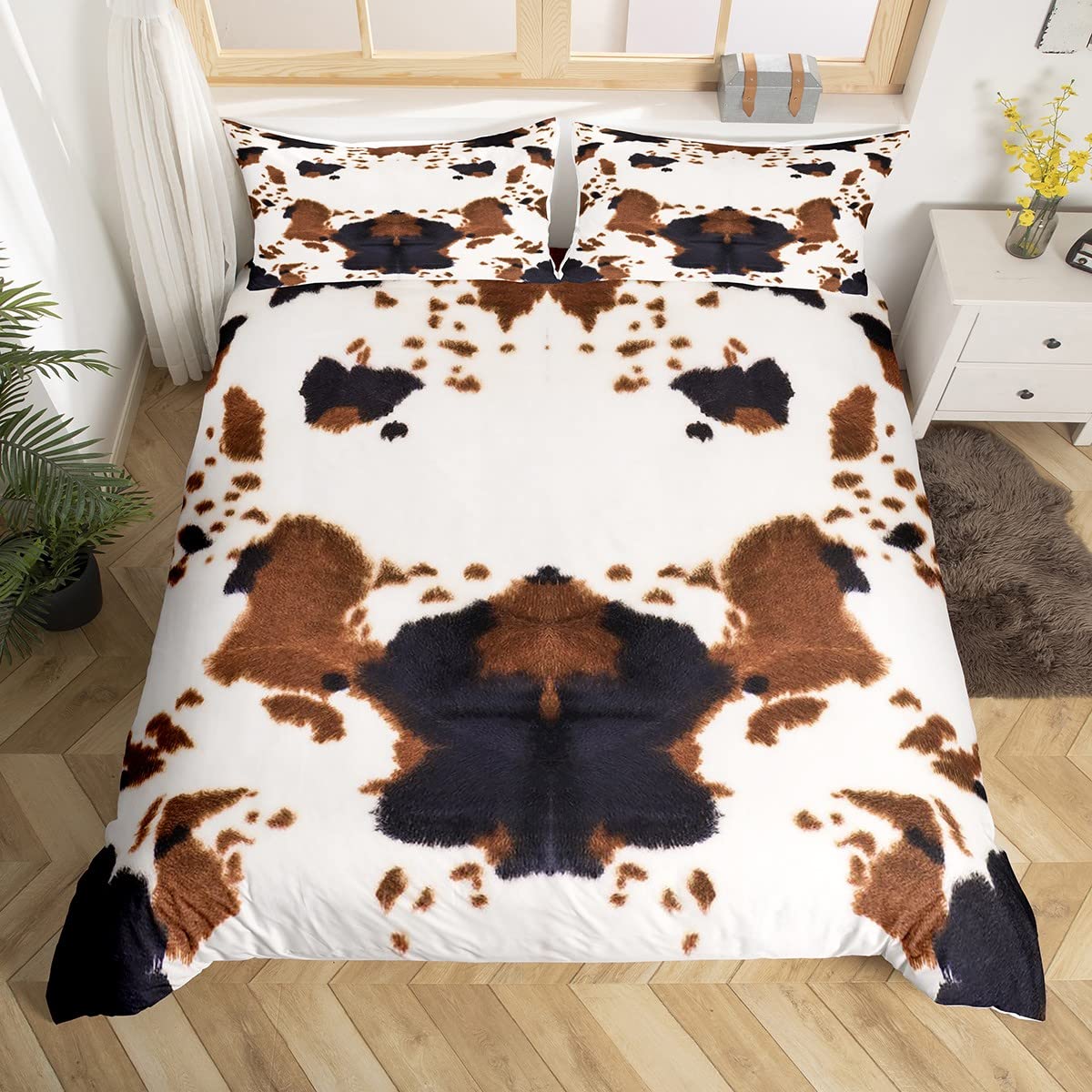 Erosebridal Brown Highland Cow Print Duvet Cover Set - Soft Western Cowboy Bedding for Adults, Women & Boys - Twin Size Animal Skin Rustic Cowhide Comforter Cover - Perfect for Farmhouse, Ranch & Country Themed Bedrooms