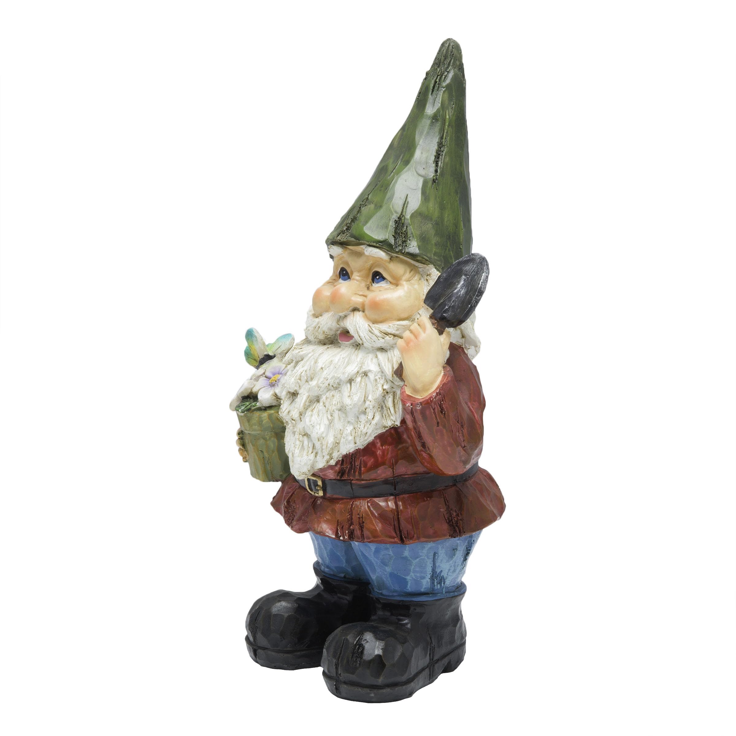 Alpine Corporation 12 Inch Tall Outdoor Garden Gnome Statue with Flower Pot - Cute Yard Decoration for Lawn, Patio & Garden Decor