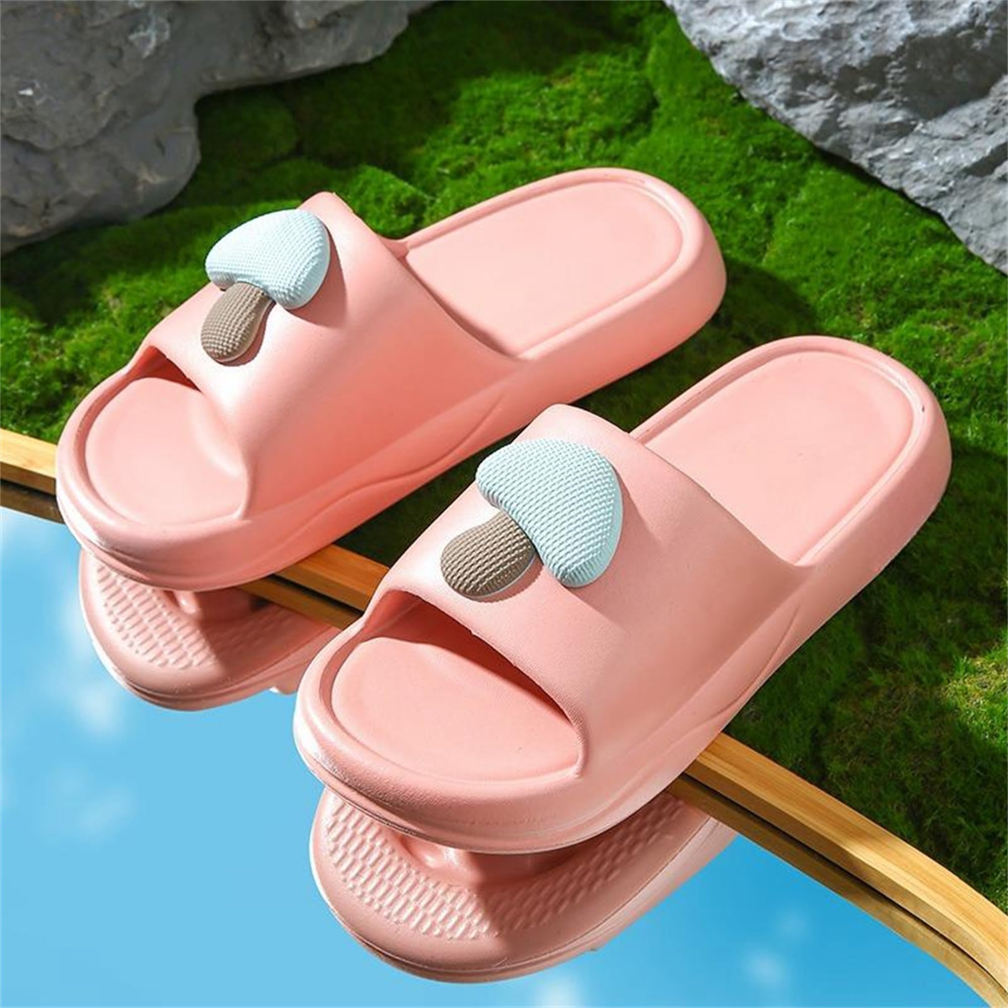 Women's Cute Mushroom Shower Slippers - Soft Bathroom Slippers for Home, Comfortable Non-Slip Beach Sandals - Perfect for Bath, Spa, Poolside & Indoor Relaxation