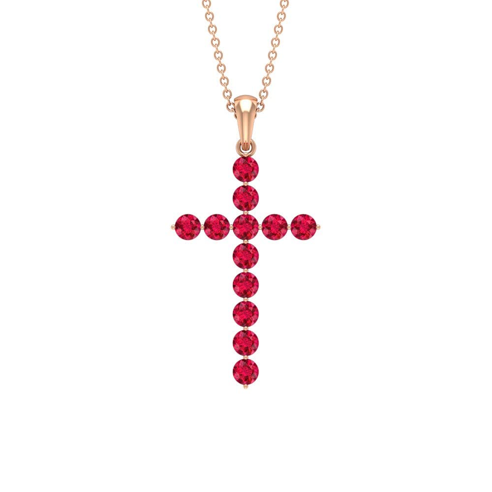 14K Solid Gold Ruby Cross Pendant Necklace for Women - Natural Red Ruby Faith Jewelry, July Birthstone Gift for Her - Perfect for Church, Baptism, Weddings & Everyday Wear
