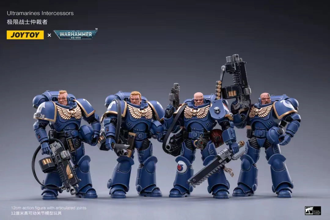 JOYTOY 1/18 Scale Warhammer 40K Ultramarines Intercessors Action Figure Set (4PCS) - Highly Detailed Collectible Miniatures for Tabletop Gaming, Display & Warhammer 40K Fans
