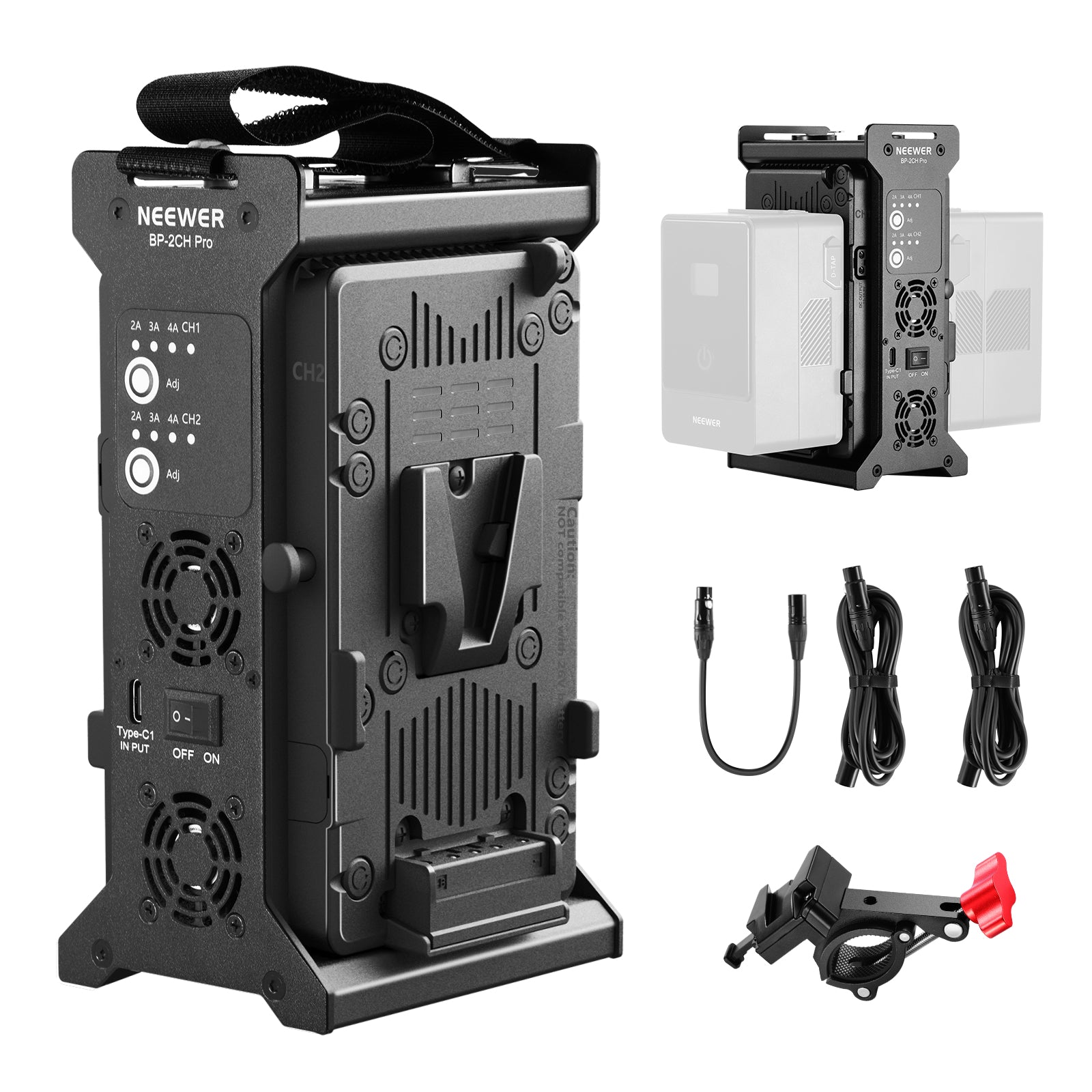 NEEWER BP 2CH Pro V Mount Dual Channel 100W PD Fast Battery Charger for DSLR Cameras & Video Equipment - Perfect for On-Location Photography & Film Production
