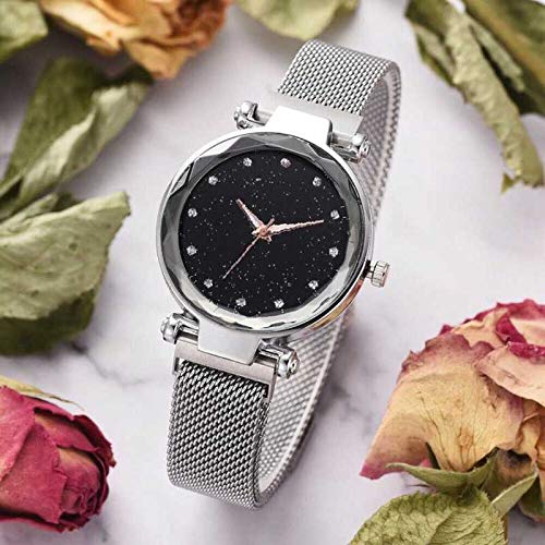 SWADESI STUFF Luxury Mesh Magnetic Buckle Quartz Analog Watch for Women - Elegant Silver Dial Fashion Timepiece | Perfect for Office, Party & Everyday Wear