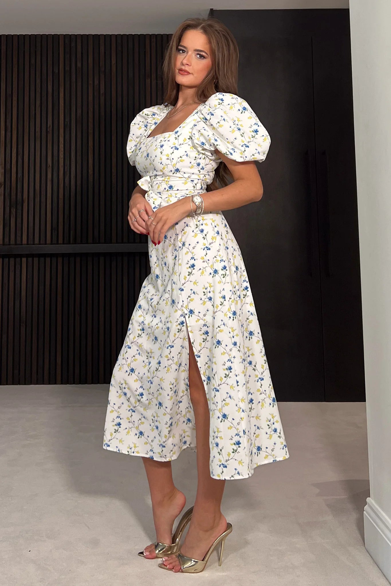 Meara Square Neck Midi Dress - Blue Floral Print Summer Dress for Women | Perfect for Beach Vacation, Garden Party & Date Night Outfits