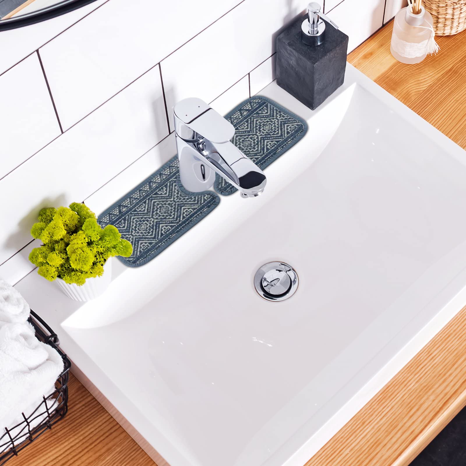 Non-Slip Sink Splash Guard Mat - 3 Pack Absorbent Waterproof Countertop Protector for Kitchen & Bathroom - RV Safe, Boho Style - Prevents Water Stains & Splashes (Great for Dishes, Handwashing & Pet Areas)