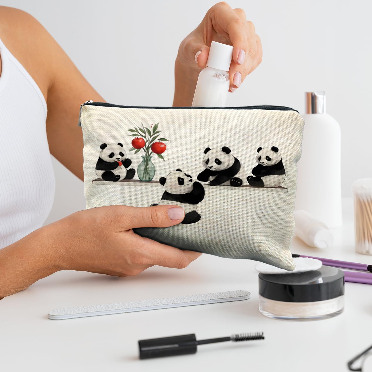 Cute Panda Makeup Bag for Women - Panda Lover Gifts Cosmetic Organizer with Zipper - Perfect for Travel, School & Daily Essentials Storage