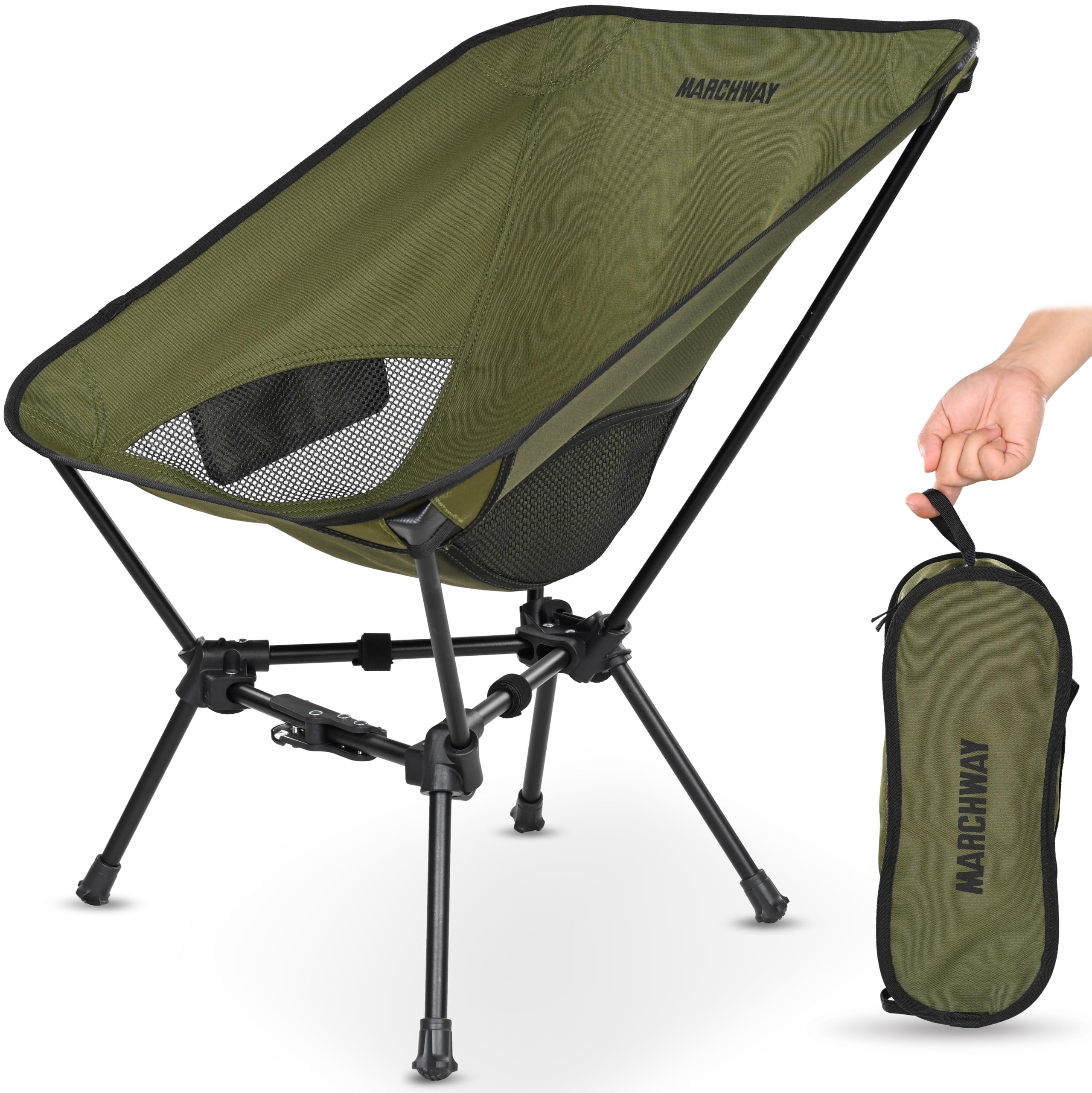 Lightweight Folding Camping Chair with Spring Lock - Compact & Stable Portable Outdoor Chair for Camping, Travel, Beach, Picnic, Festival, Hiking - Perfect for Backpacking & Outdoor Adventures (Low Back Green)