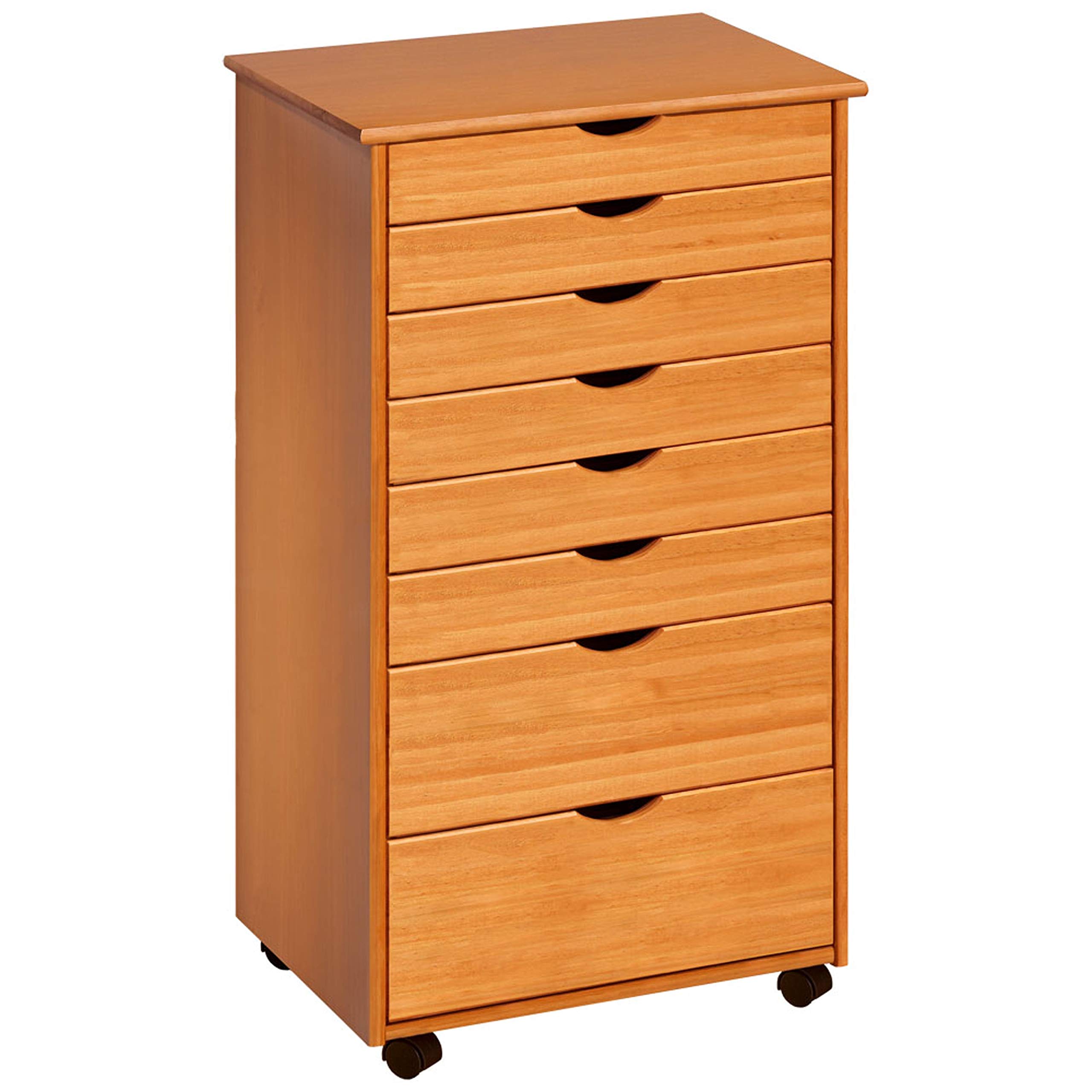 Solid Wood 6+2 Drawer Rolling Cart - White Medium Traditional Mobile Storage Organizer for Office, Craft Room, or Kitchen Use
