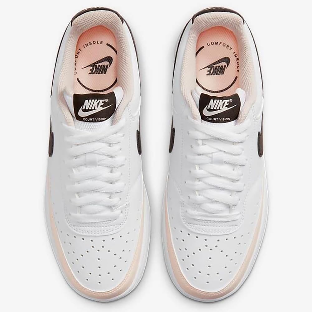 Nike Women's Court Vision LO Casual Sneakers - White/Black-Light Soft Pink (Size 10) | Comfortable Walking Shoes for Women | Perfect for Everyday Wear, Gym & Street Style