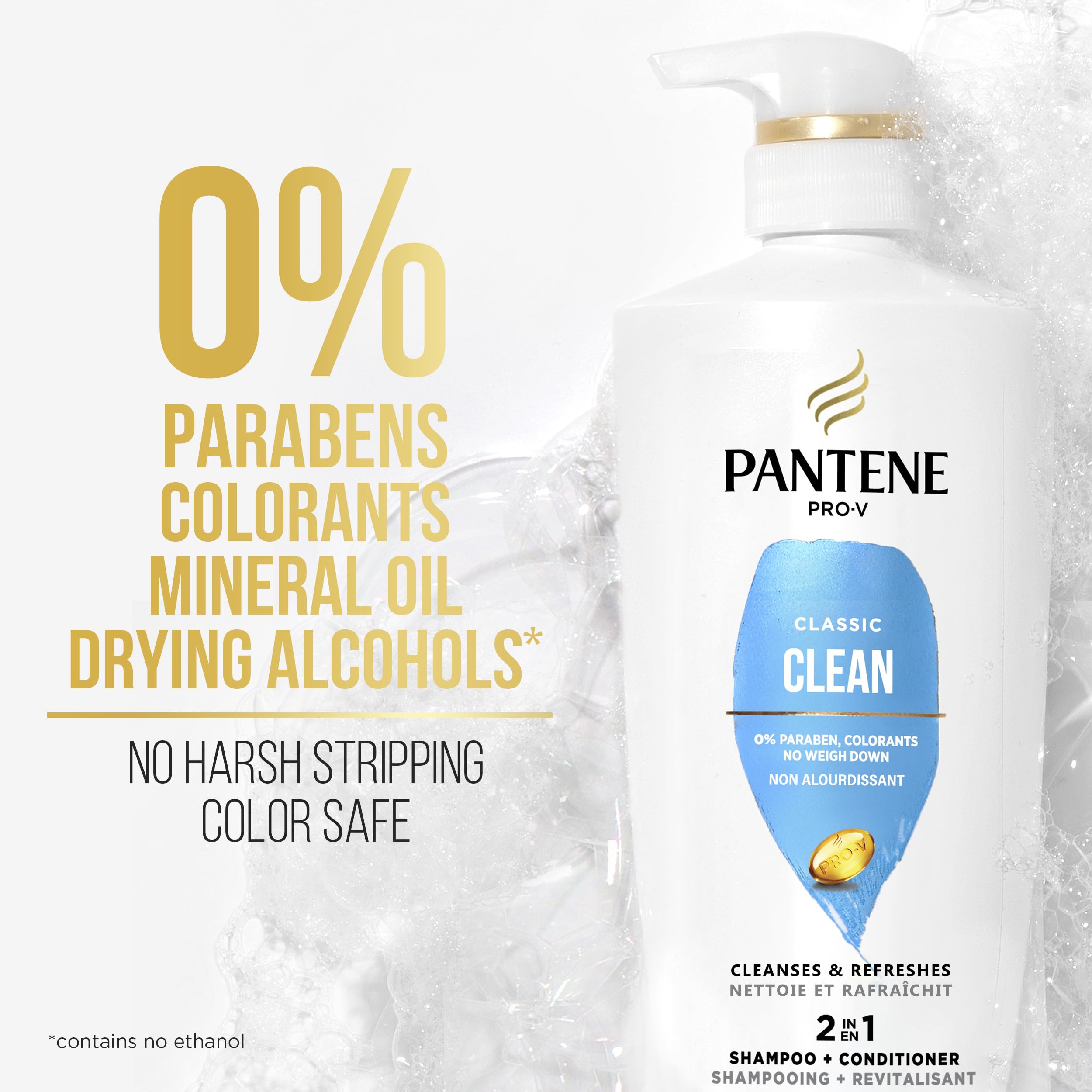 Pantene PRO-V Classic Clean 2in1 Shampoo + Conditioner, 17.9oz/530mL - Daily Hair Care for Smooth & Shiny Hair - Perfect for Home & Travel Use