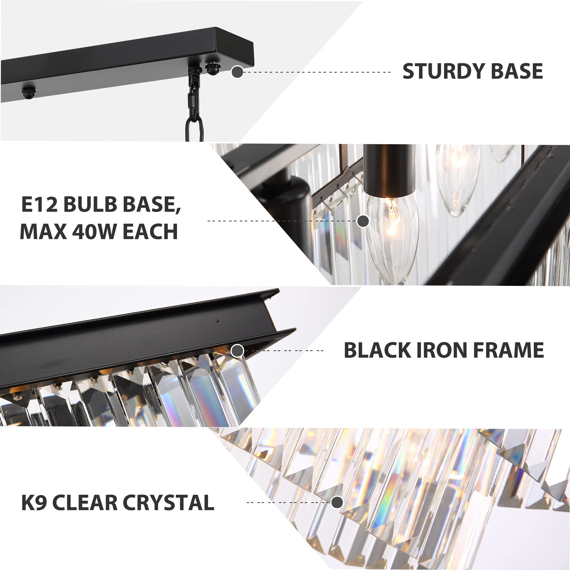 7PM 40 Inch Modern Farmhouse Chandelier - Dimmable Industrial Rectangular Hanging Light for Dining Room, Kitchen Island, Living Room & Bedroom Lighting