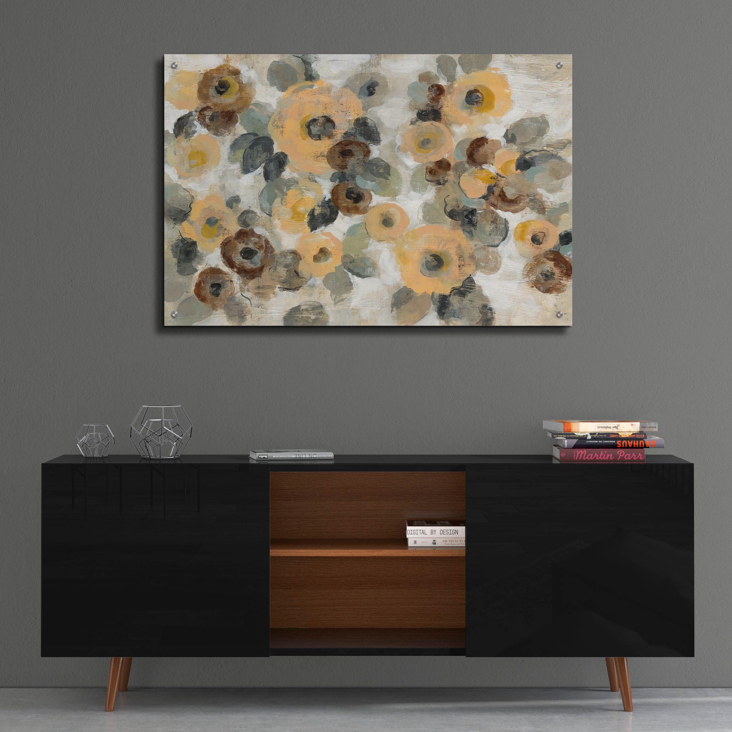 Silvia Vassileva Neutral Floral I Acrylic Glass Wall Art - 36x24 Inches Modern Floral Painting for Living Room, Bedroom & Office Decor