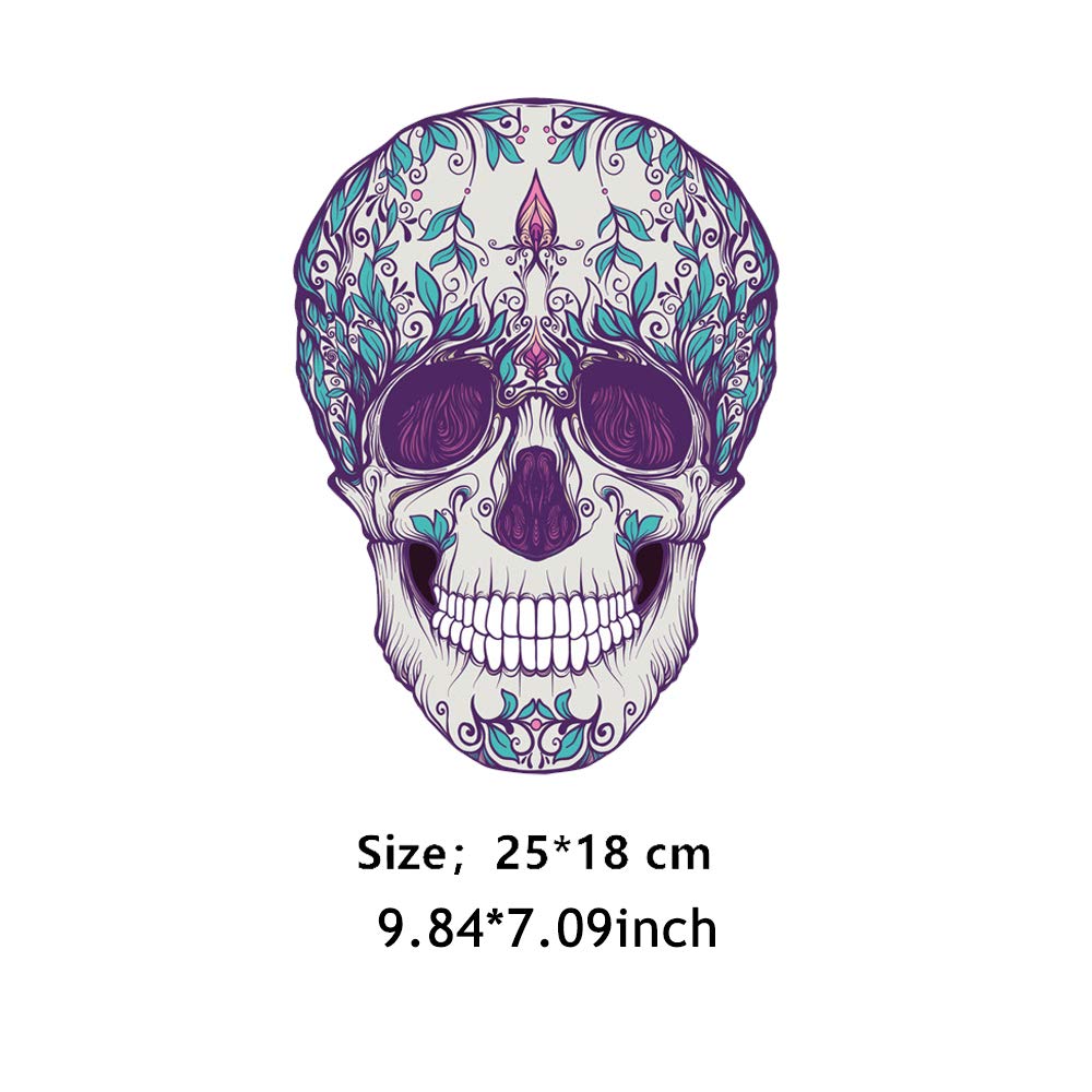 Halloween Iron on Patch - Day of The Dead Skull Applique for DIY T-Shirt & Denim Jacket - Heat Transfer Decal for Costume & Clothing Decoration - Perfect for Halloween Parties, Cosplay & DIY Projects