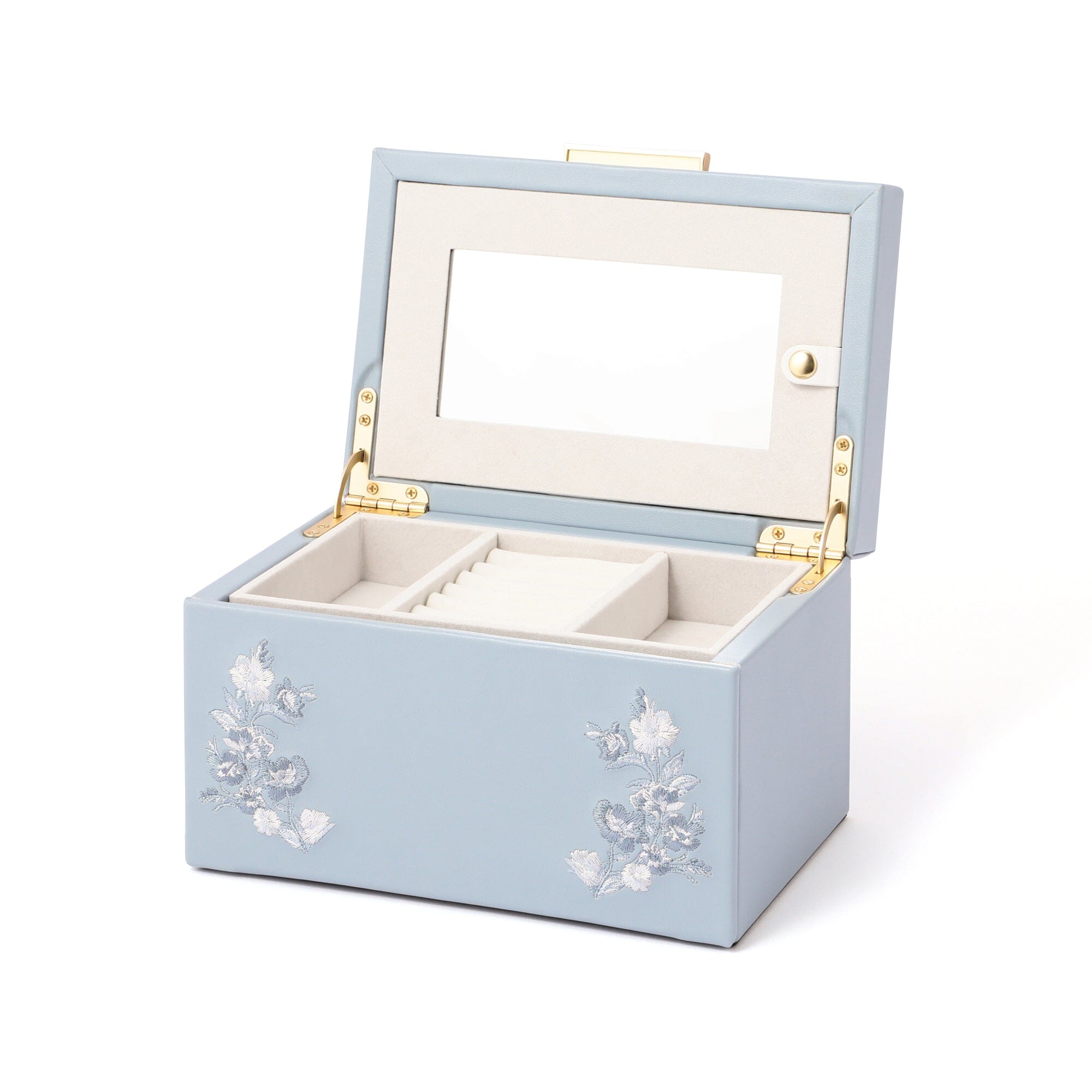 Exquisite Blue Floral Embroidery Jewelry Box - Small Handmade Storage Case for Rings, Earrings & Necklaces - Perfect for Travel, Gifting & Home Decor