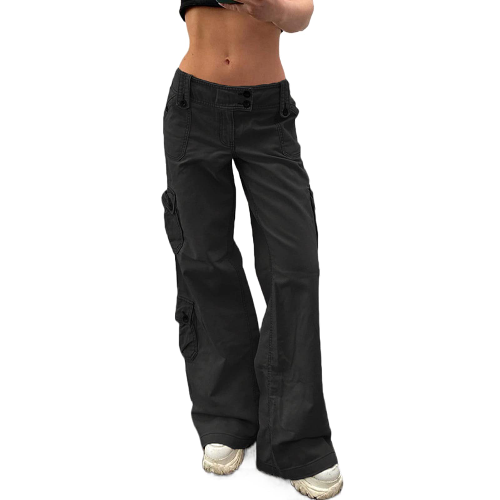 Women's Baggy Cargo Pants - Low Waist Loose Fit Wide Leg Joggers with Drawstring | Casual Streetwear & Hippie Style Sweatpants for Everyday Wear, Yoga, and Outdoor Activities