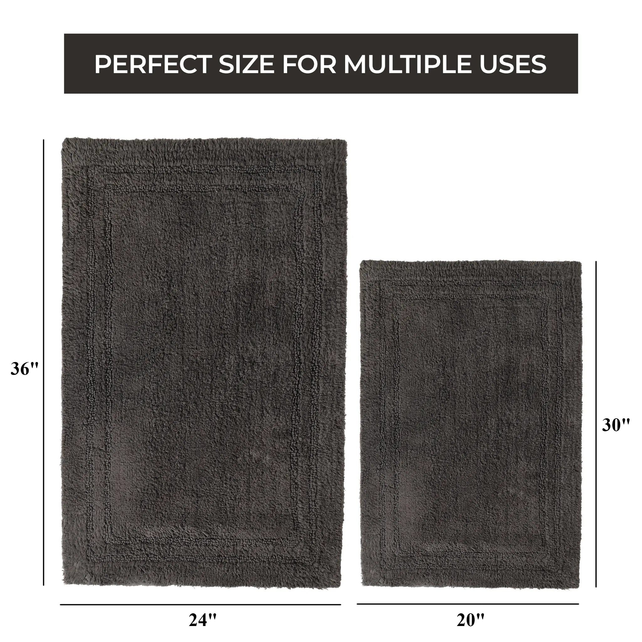 Non-Slip Cotton Bathroom Rug Set - 2 Piece Washable Absorbent Bath Mat with Anti-Skid Backing for Bathroom, Shower & Vanity Area