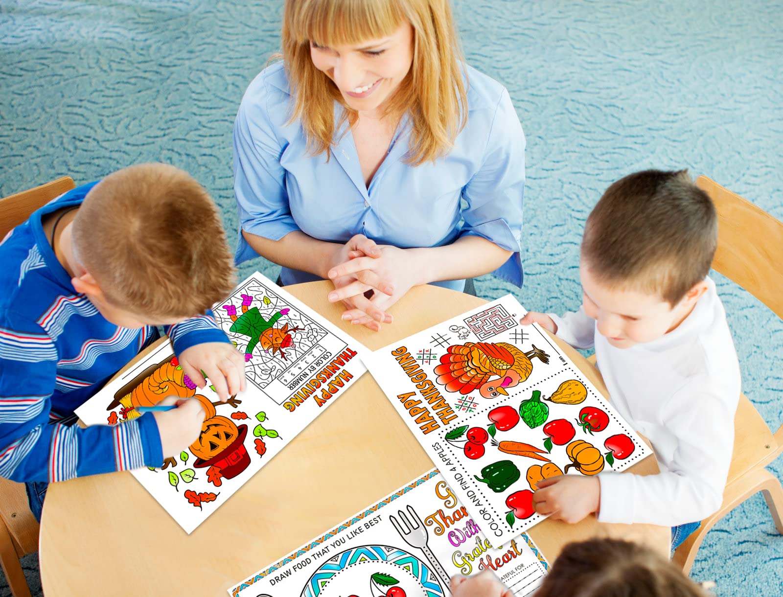 FLYAB Thanksgiving Coloring Placemats for Kids - 12 Pack 16.8