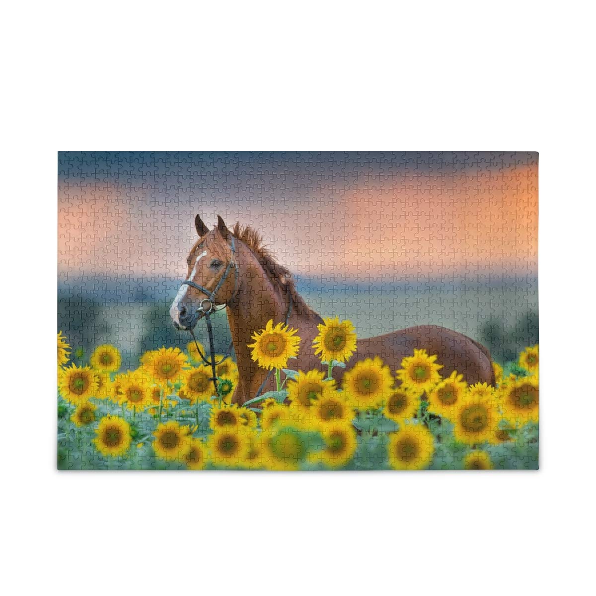 1000 Piece Jigsaw Puzzle - Horse & Sunflowers Artwork for Teens & Adults - Challenging Puzzle Game for Family Fun & Relaxation