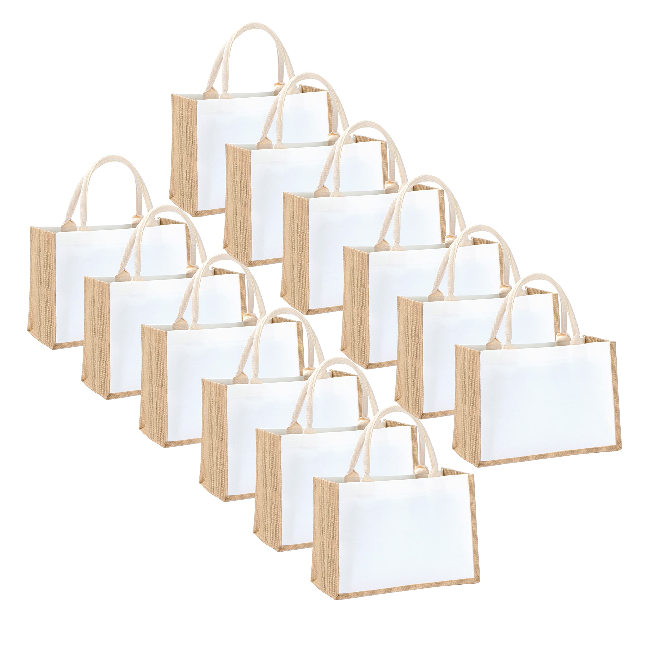Eco-Friendly Jute Tote Bags Bulk Set of 12 - 14.5