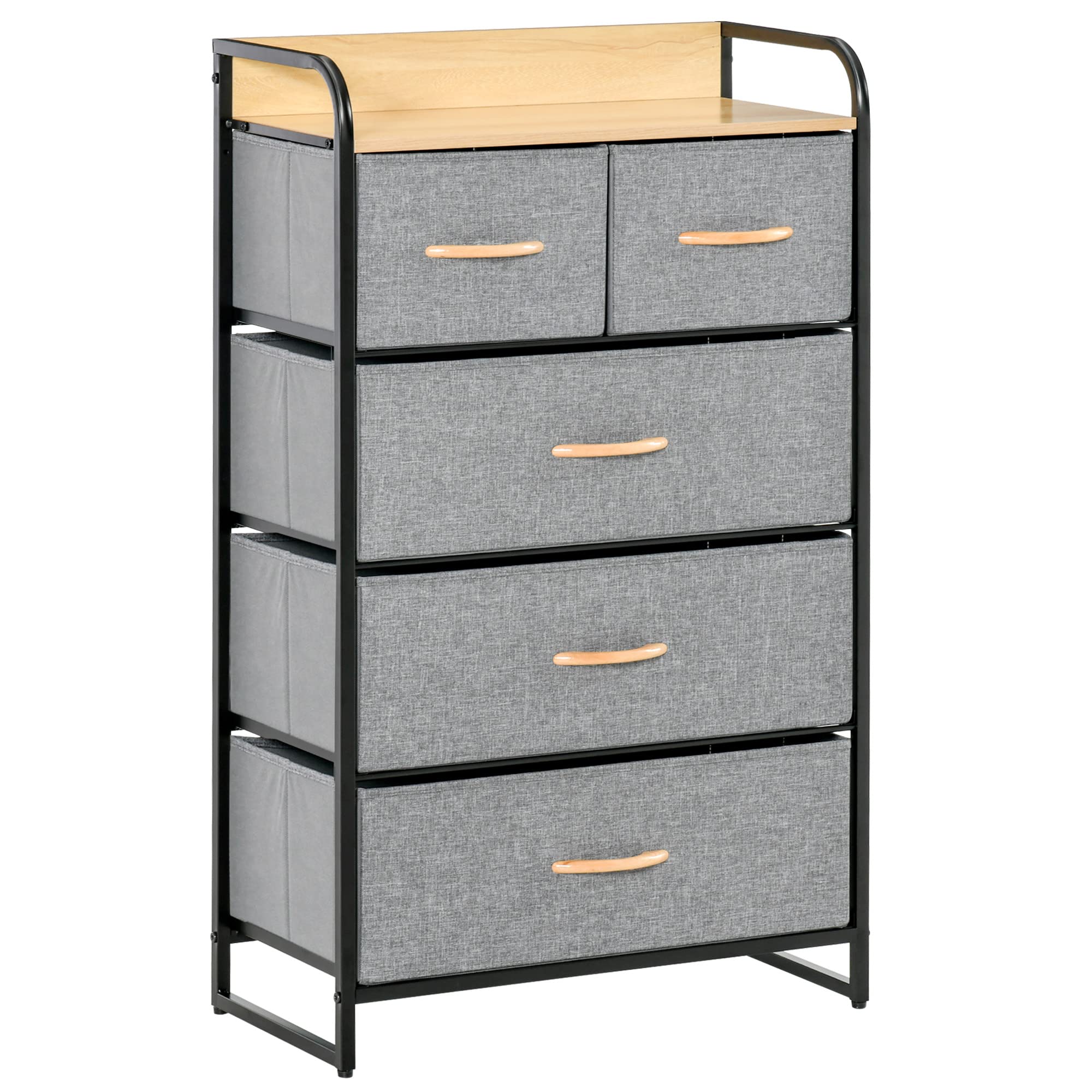HOMCOM 5-Drawer Fabric Dresser Tower, 4-Tier Storage Organizer with Sturdy Steel Frame - Perfect for Hallway, Bedroom, Closet Organization - Light Grey Storage Solution for Small Spaces & Home Decor