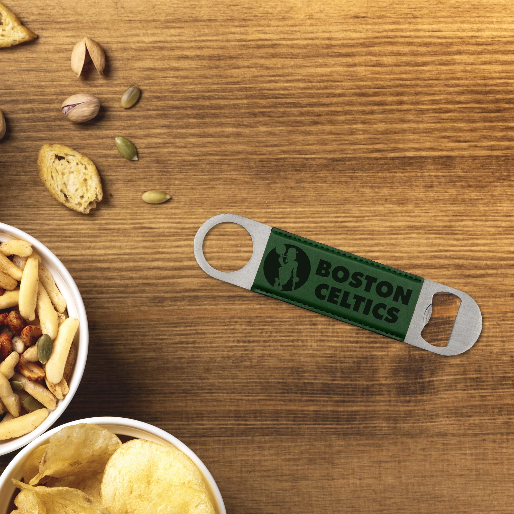NBA Laser Engraved Bar Blade - Premium Faux Leather Bottle Opener for Beer & Beverages - Perfect Game Day Accessory for Sports Bars, Home Parties & Tailgating