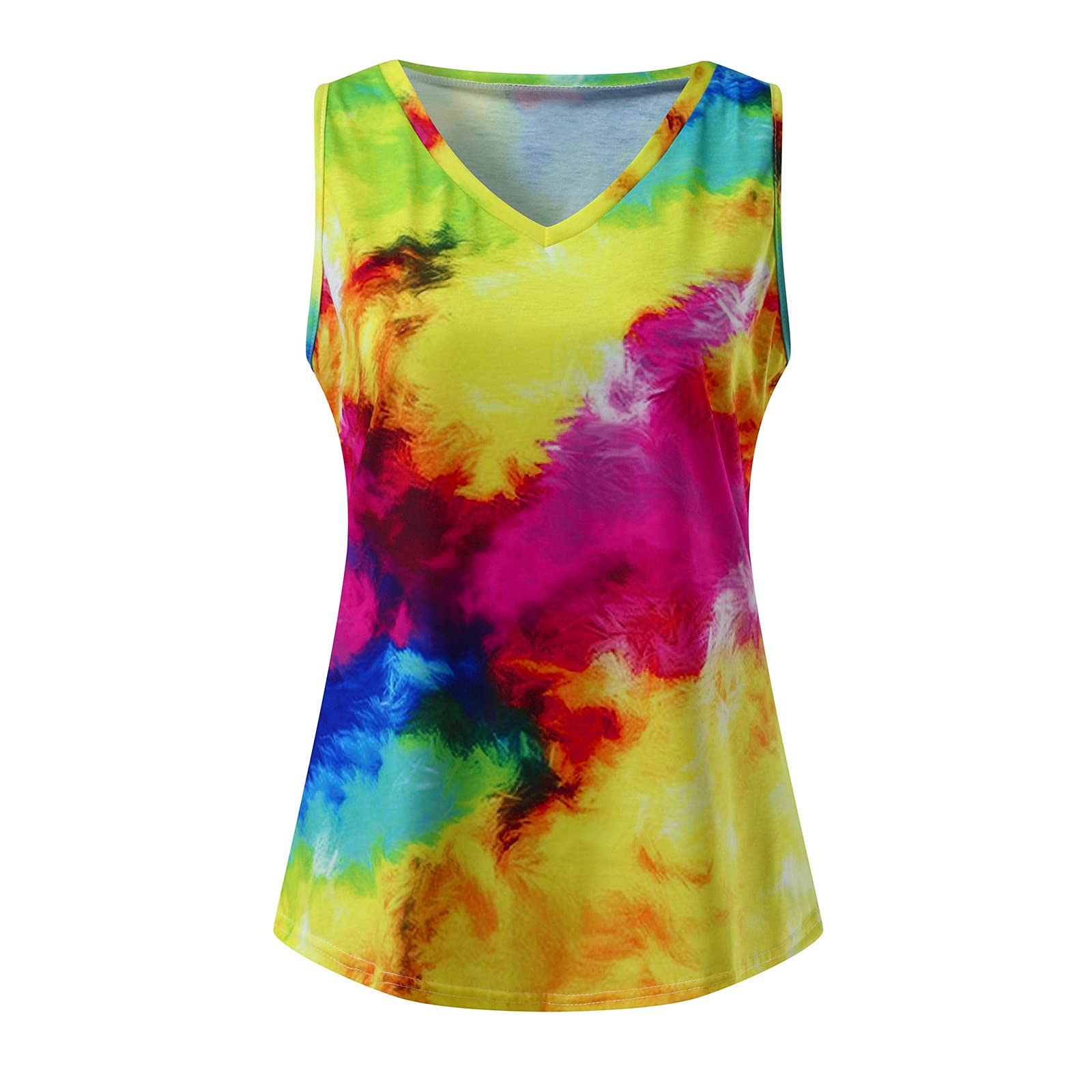 LIEIKIC Black Cropped Women's V-Neck Tie-Dye Tank Top - Casual Sleeveless Printed Vest Shirt for Summer Outfits, Beach Wear & Festival Fashion
