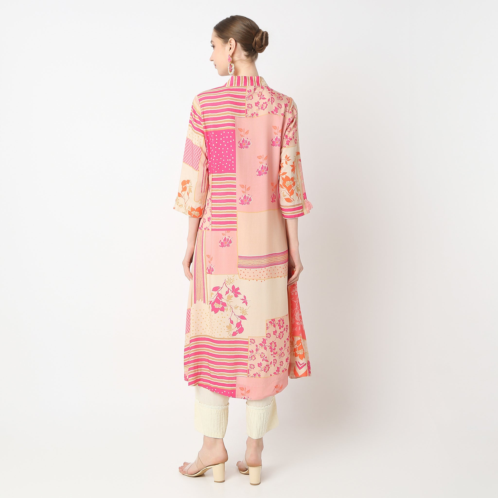 Flare Fit Printed Below Knee V Neck A Line Kurta for Women - Stylish Indian Ethnic Wear for Casual Outings, Festivals & Parties