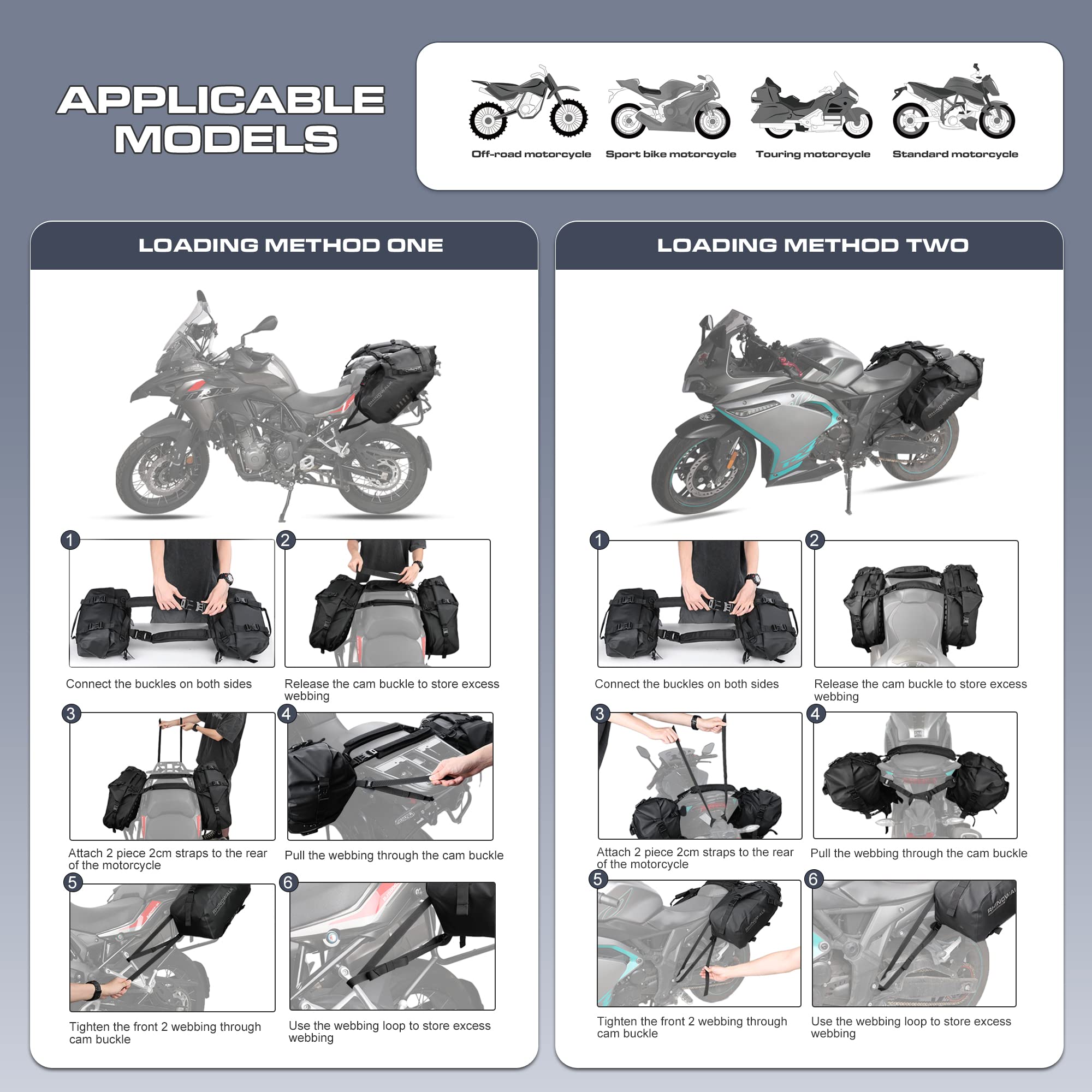 **Rhinowalk Waterproof Motorcycle Saddle Bags 48L (24L x 2) - Durable Shoulder Bag for Adventure & Sport Bikes - Fits Most Motorcycle Racks - Perfect for Long Rides, Commuting & Travel**