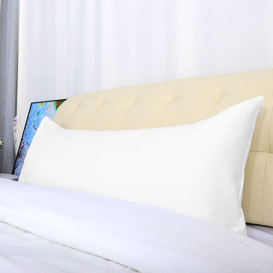 Luxury Snow White Silky Satin Body Pillow Cover 20x60 Inch - Cooling Anti-Wrinkle Pillowcase for Hair & Skin Care - Perfect for Sleeping, Travel, and Home Decor