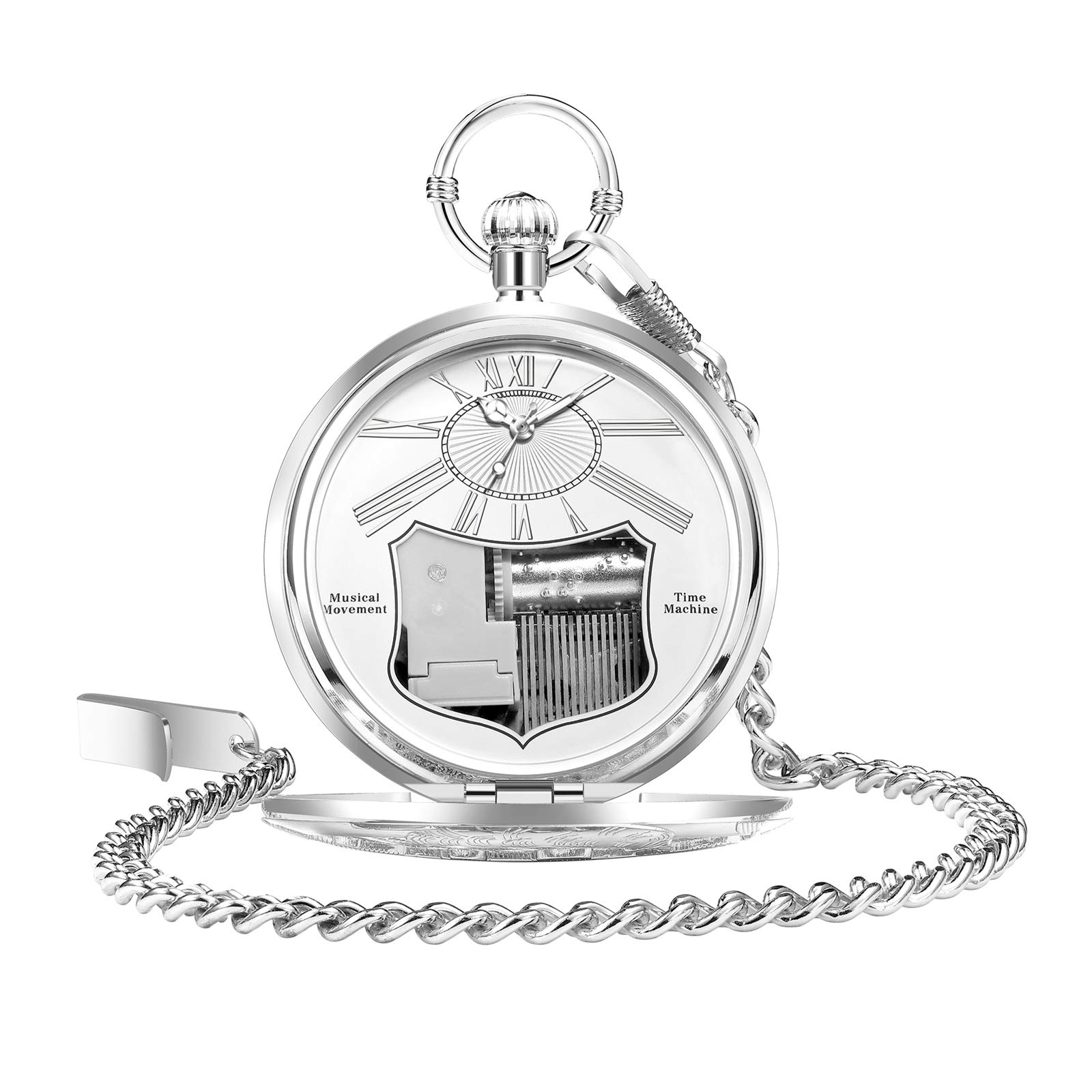 Vintage Skeleton Pocket Watch with Hand-Cranked Music Box - Oversized Quartz Pendant Watch for Men & Women - Perfect Gift for Birthday, Valentine's Day, Christmas - Ideal for Steampunk Fashion, Collector's Display, and Romantic Surprises