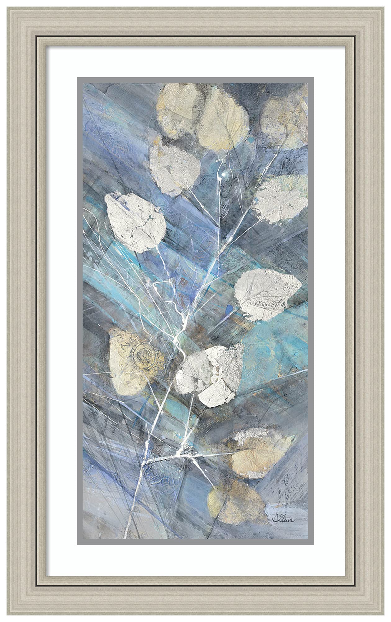 Amanti Art Framed Wall Print - 32x20 Silver Leaves II Abstract Painting by Albena Hristova | Modern Home Decor Poster for Living Room, Bedroom, Office | Perfect for Contemporary Spaces & Gift Giving