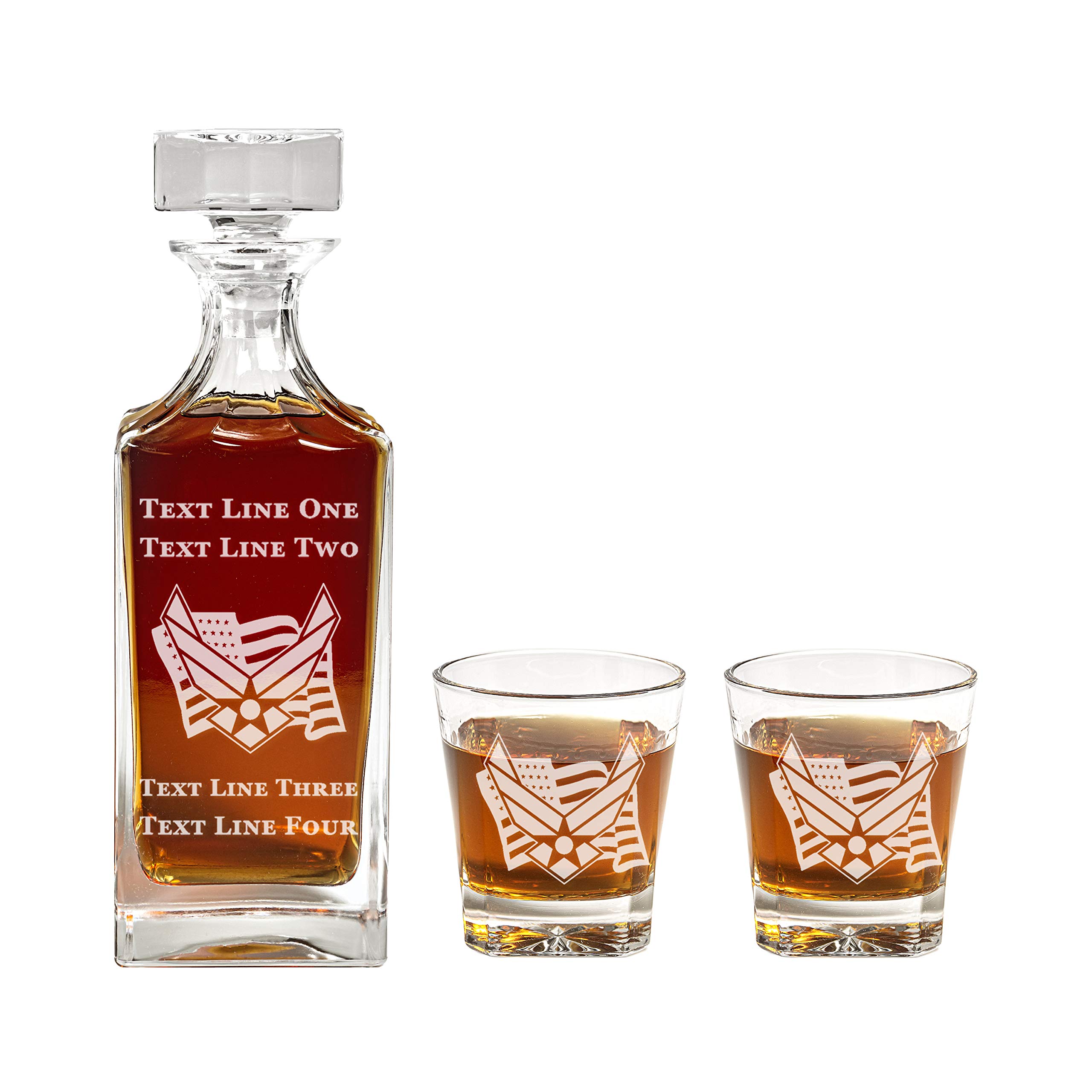 USA Flag & Air Force Decanter Set - 900ml Engraved Glass Decanter with American Flag Design - Perfect Military Retirement Gift, Promotion Present for Men & Women - Ideal for Home Bars, Office Decor & Patriotic Celebrations