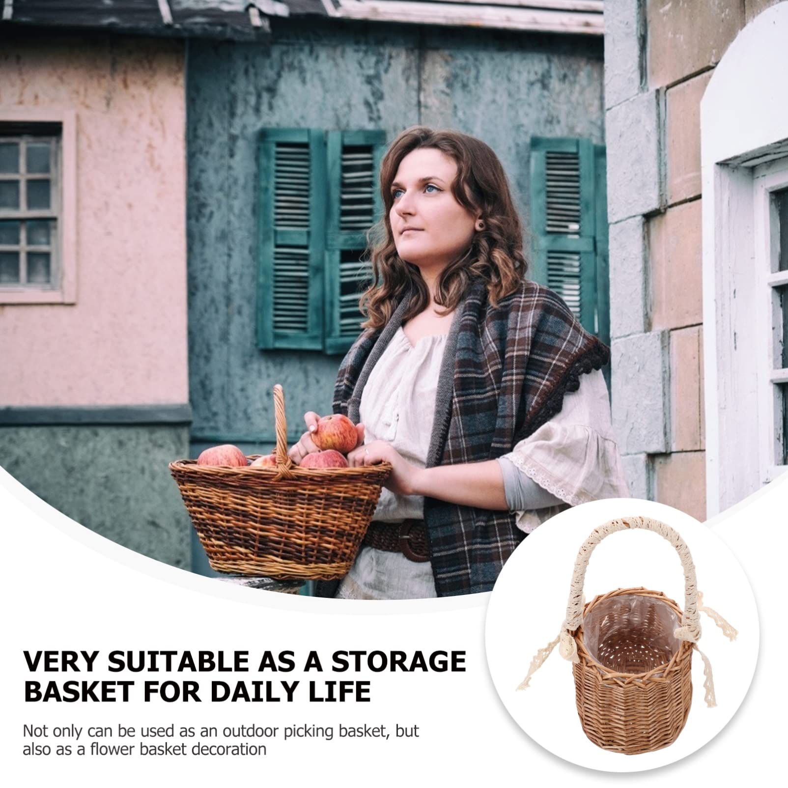 Handwoven Wicker Rattan Basket with Handle & Plastic Insert - Easter Egg Candy Basket for Girls, Home Decor, Storage & Organizer | Perfect for Easter Gifts, Party Favors & Room Decoration