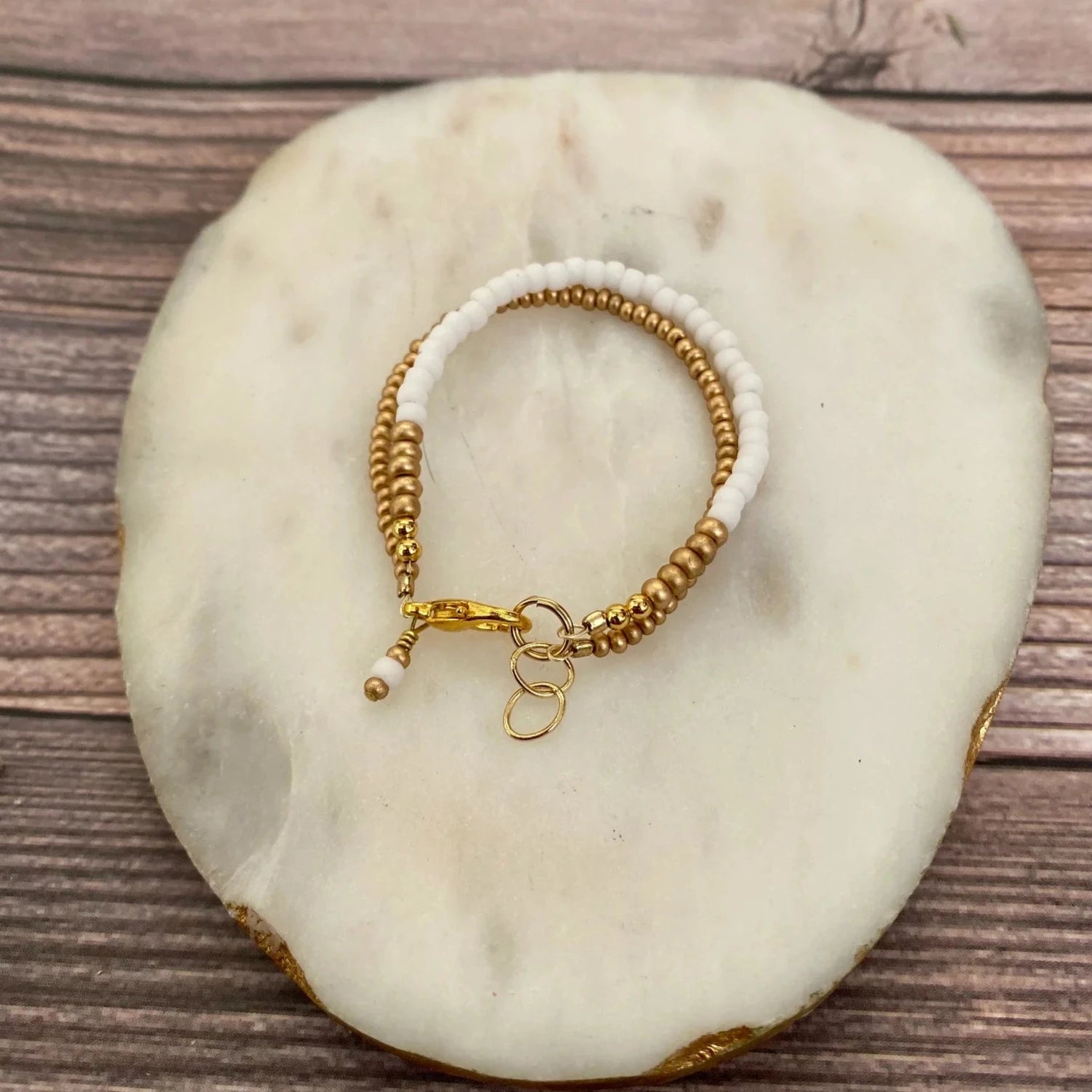 14K Gold Filled Minimalist Bracelet - Dainty Matte Ivory Bangle for Women | Perfect for Everyday Wear, Office & Special Occasions