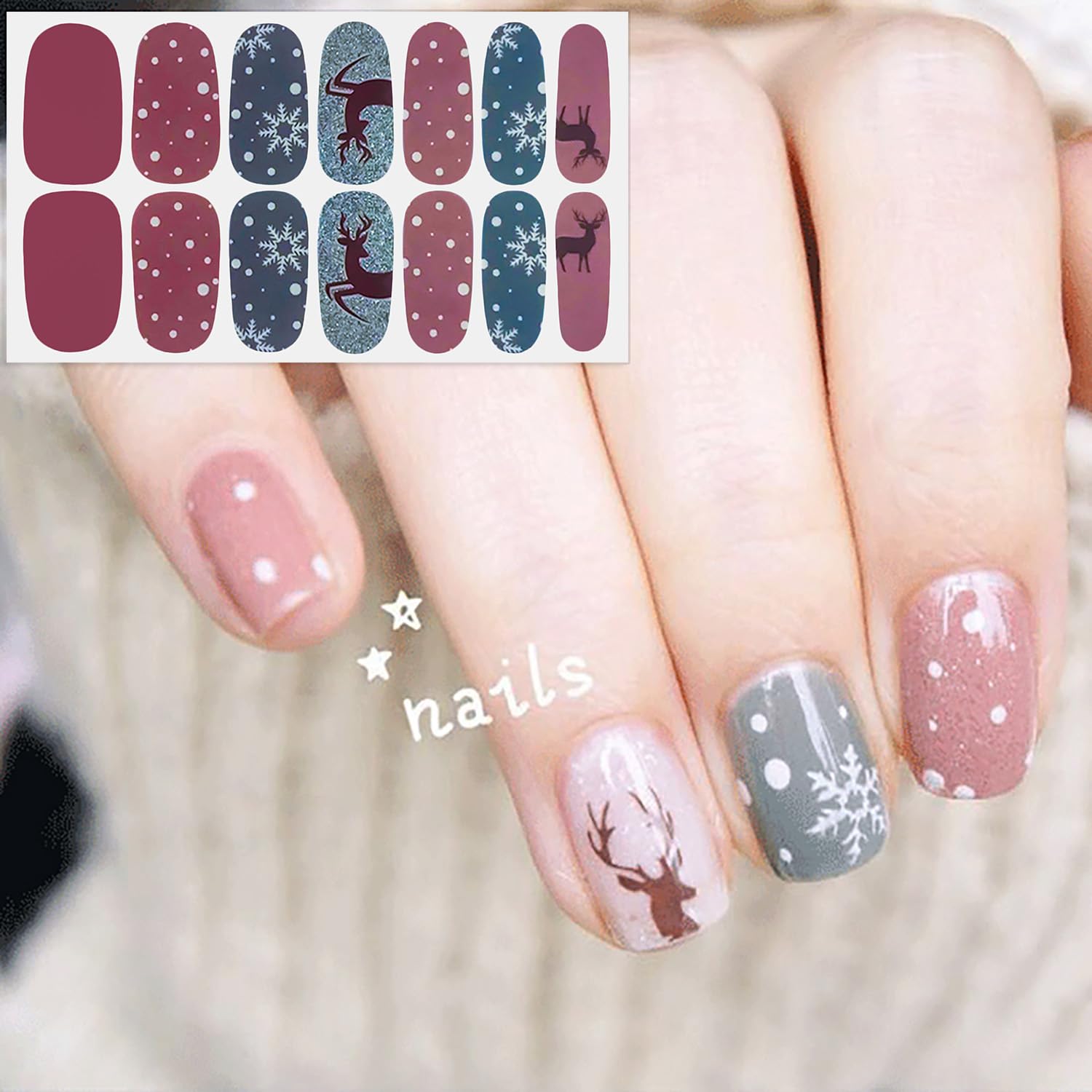 6 Sheets Christmas Nail Polish Strips - Self Adhesive Nail Wraps for Women | Holiday Nail Art Stickers with Nail File | Perfect for Party, Gift & Festive Manicure