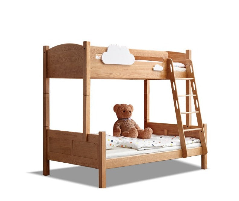 Solid Oak Wood Multi-Functional Bunk Bed with Ladder & Guardrails - Space-Saving Kids Bedroom Furniture for Siblings or Sleepovers