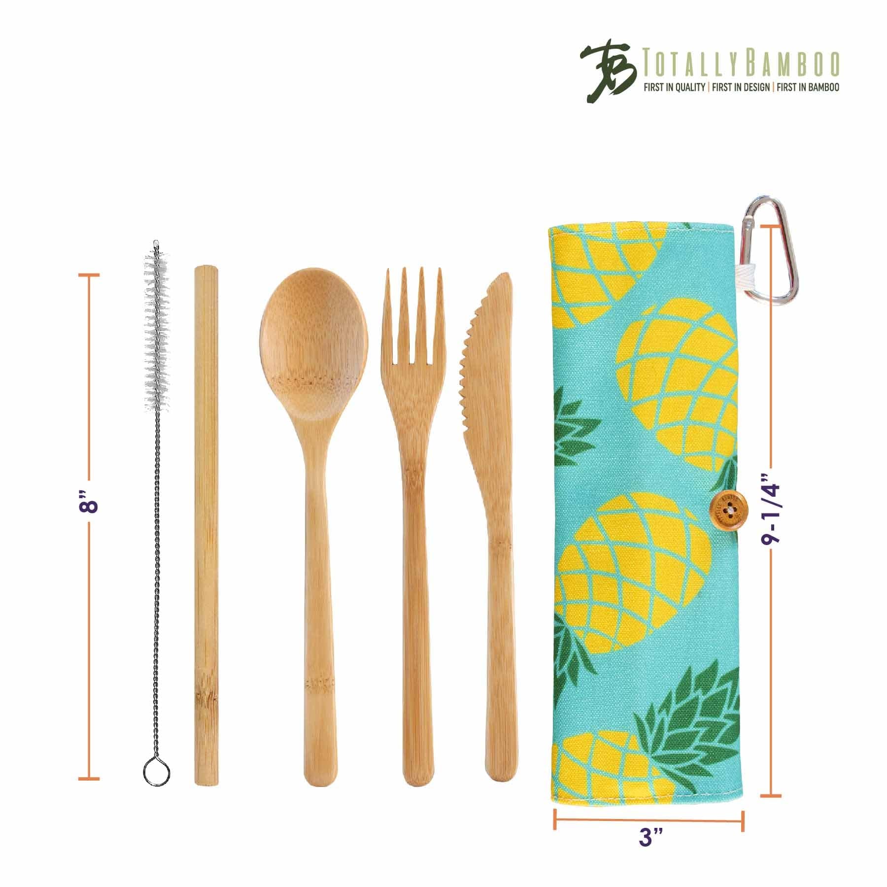 Portable Reusable Utensil Set with Pineapple Travel Roll - Eco-Friendly Cutlery Kit for Camping, Travel & Picnics
