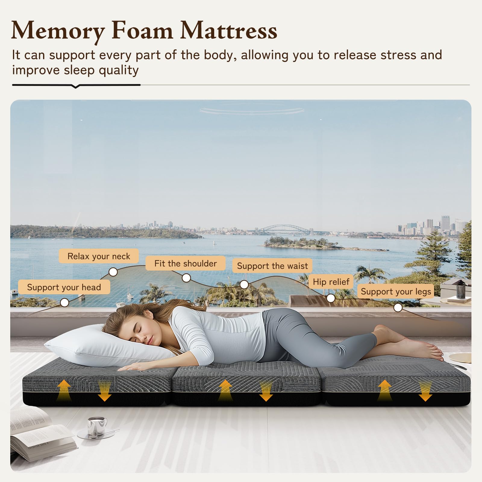 Tri-Fold Memory Foam Mattress Queen Size (78