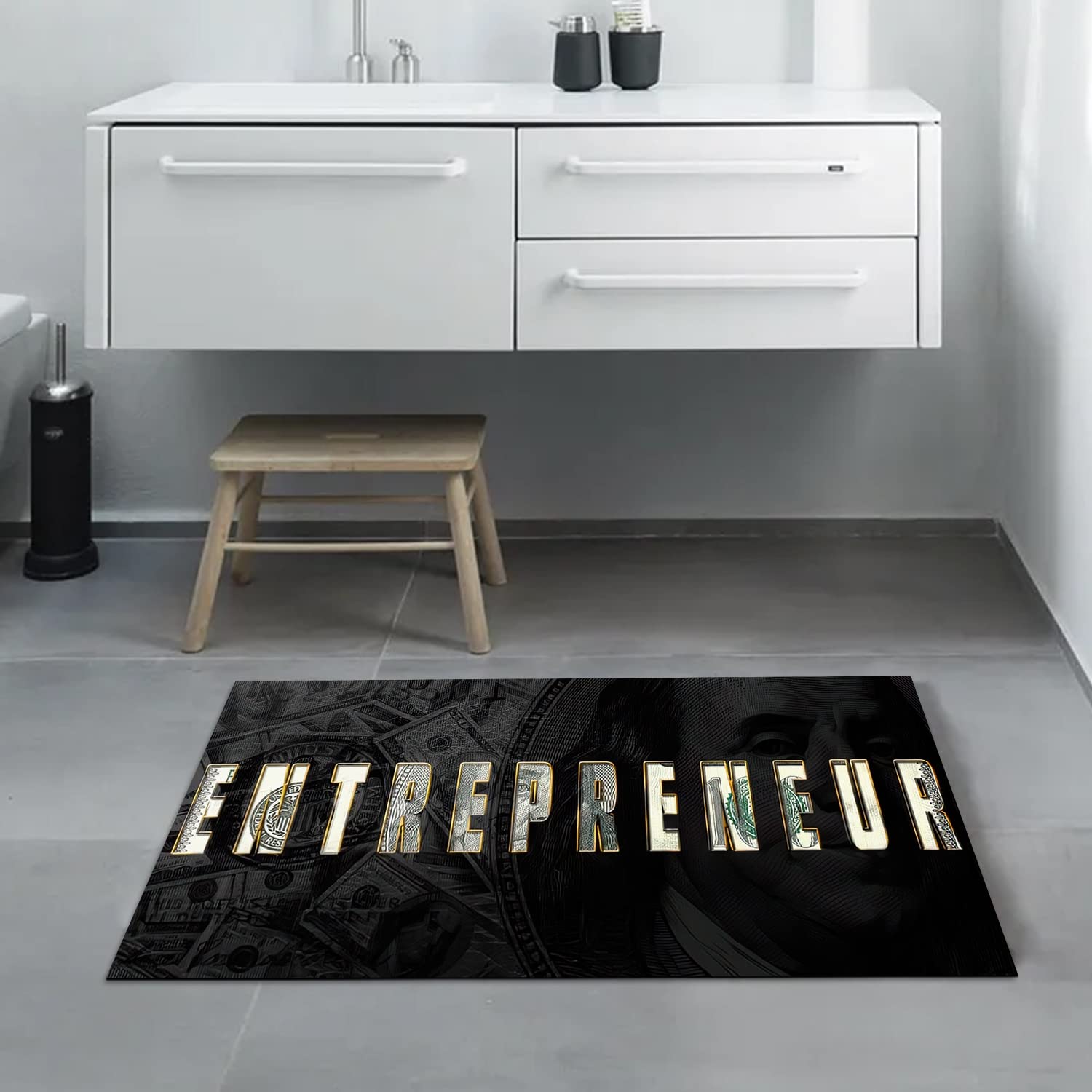 GUBIYU Black Money Design Area Rug - 100 Dollar Bill Print Non-Slip Runner Rug for Living Room, Bedroom, Kitchen, Bathroom & Laundry - Motivational Entrepreneur Decor (23.6