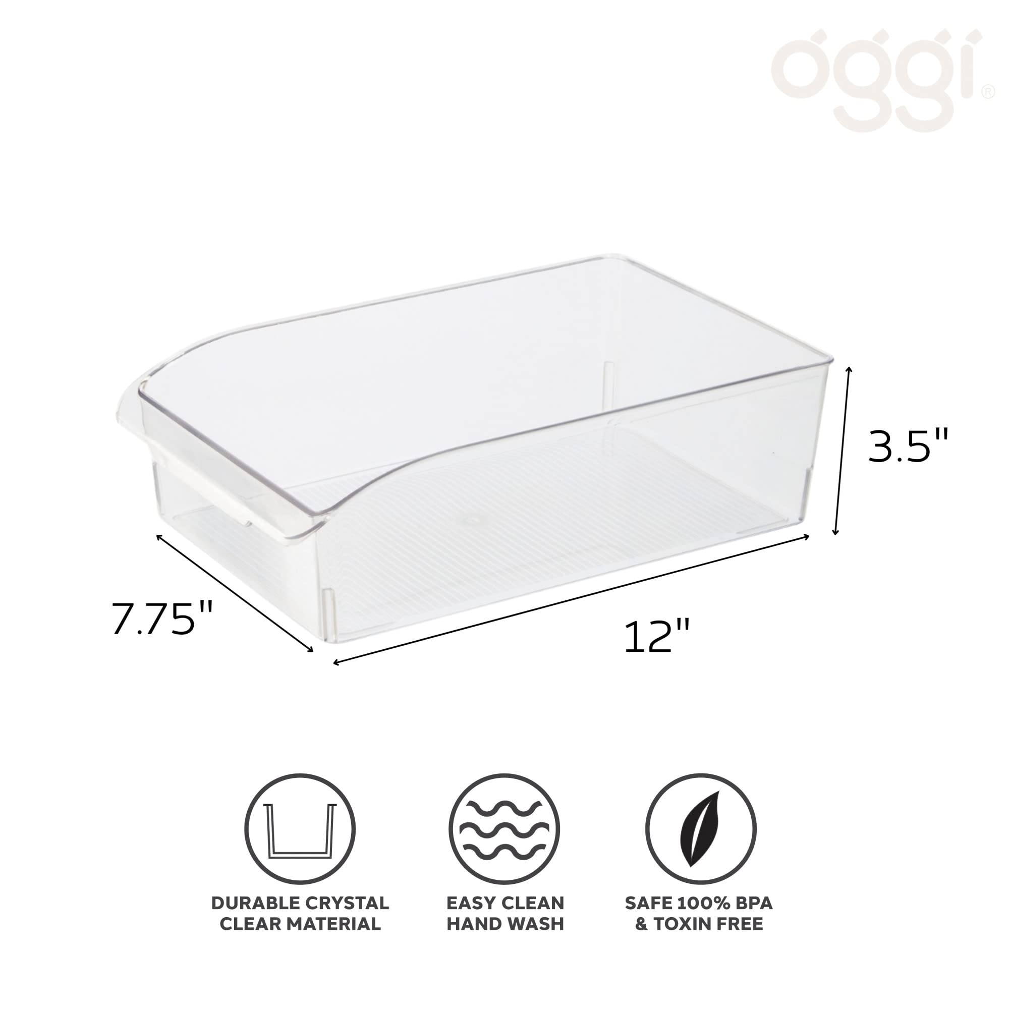 Clear Plastic Refrigerator Organizer Bins - 6 Pack with Finger Grip Handles (12