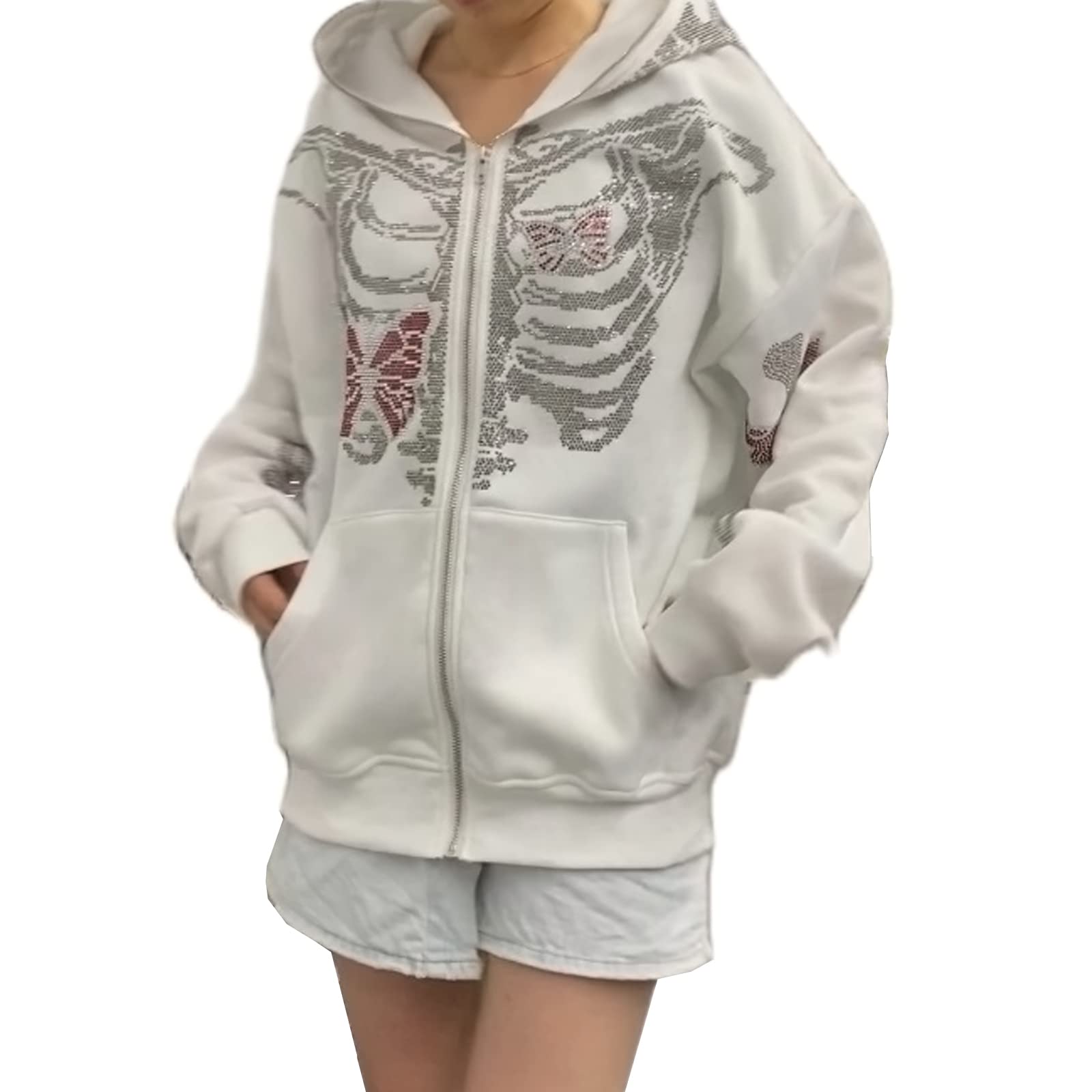 Y2K Vintage Graphic Oversized Zip Up Hoodie for Women - Aesthetic Long Sleeve E-Girl Streetwear Jacket | Perfect for Casual Outfits, Street Style & Layering