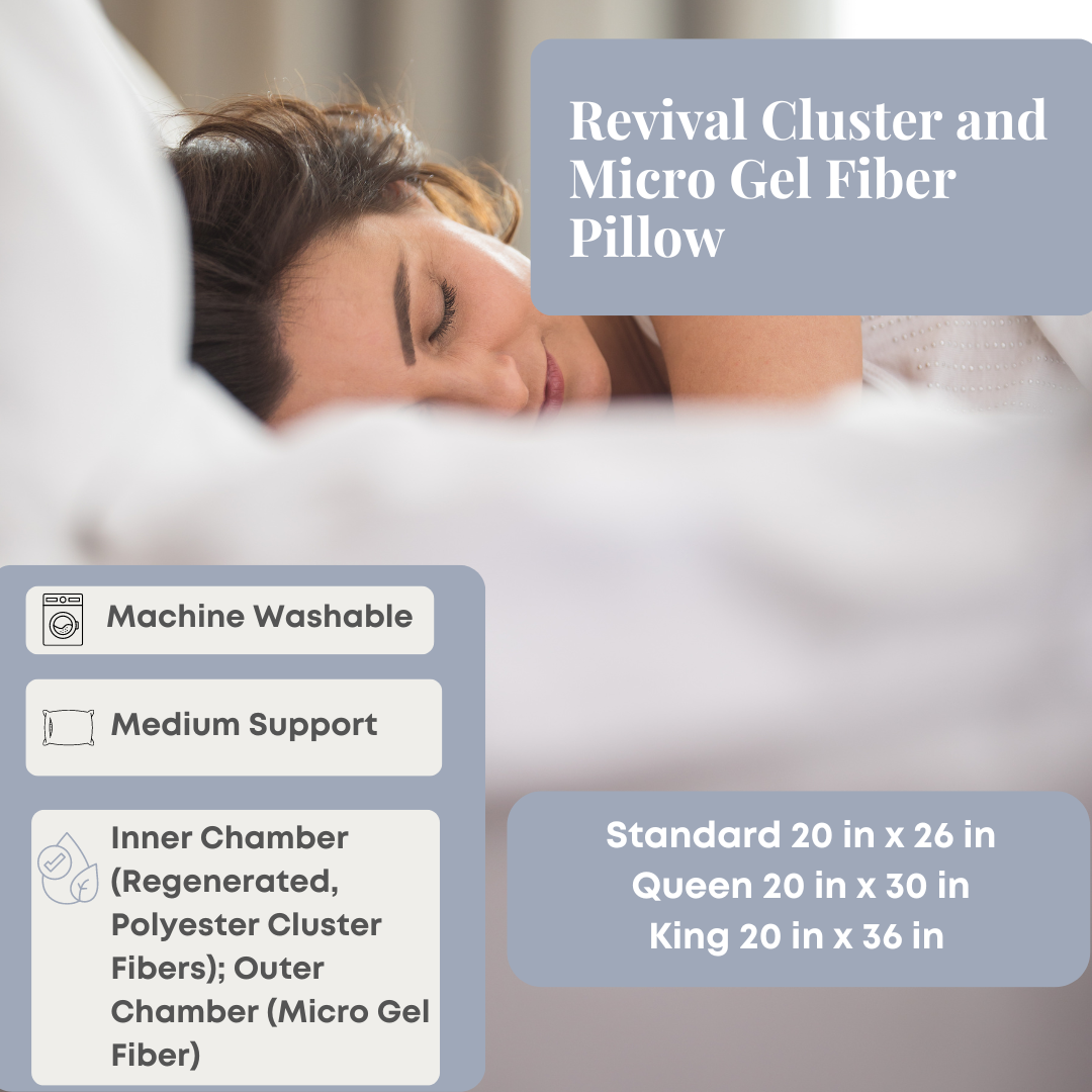 Revival Cluster & Micro Gel Fiber Pillow - Ultra Soft Support for Neck & Shoulder Pain Relief - Perfect for Side, Back & Stomach Sleepers - Home, Travel & Office Use