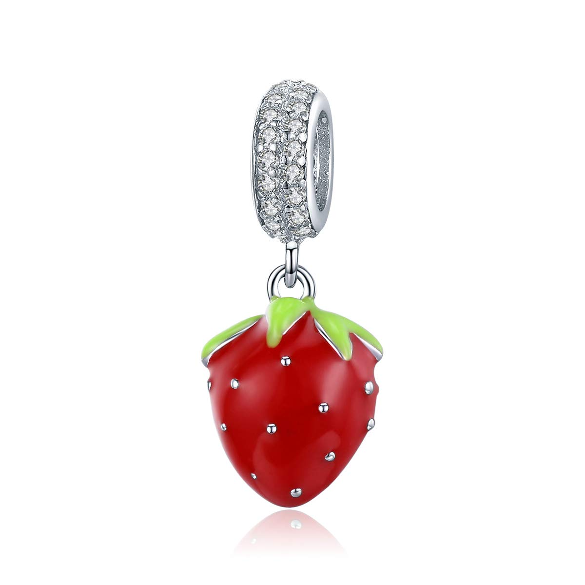 925 Sterling Silver Strawberry Charm Bracelet for Women - Red Enamel & Crystal Beaded Fashion Jewelry, Perfect for Daily Wear, Parties & Gift Giving