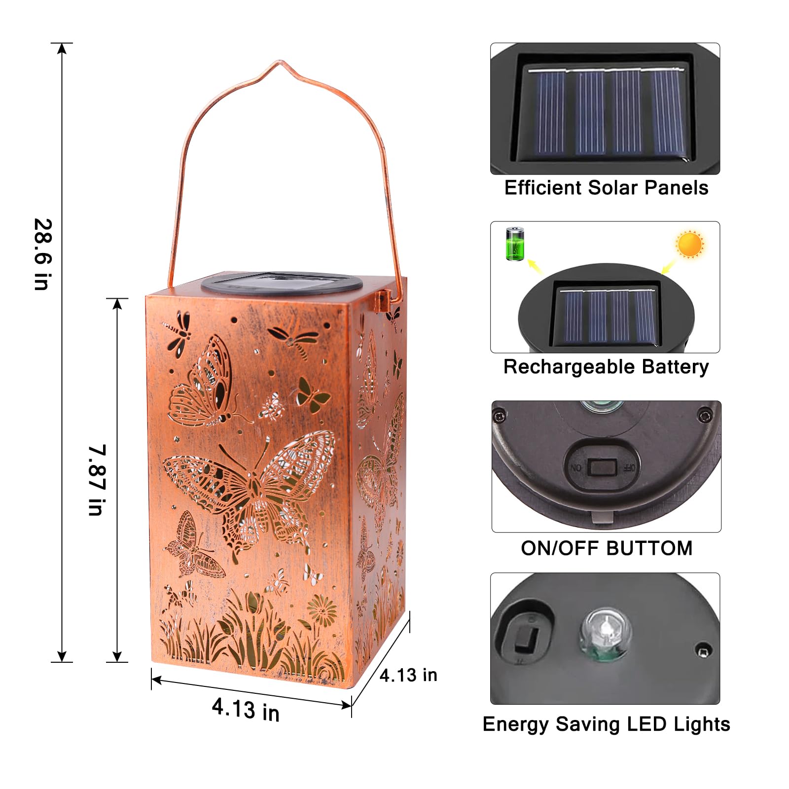 Solar Powered Hanging Lanterns - Waterproof LED Outdoor Lights with Butterfly Design for Garden, Patio, Balcony & Deck | Durable Metal Decorative Lighting for Women & Mom | Perfect Christmas Gift & Home Decor