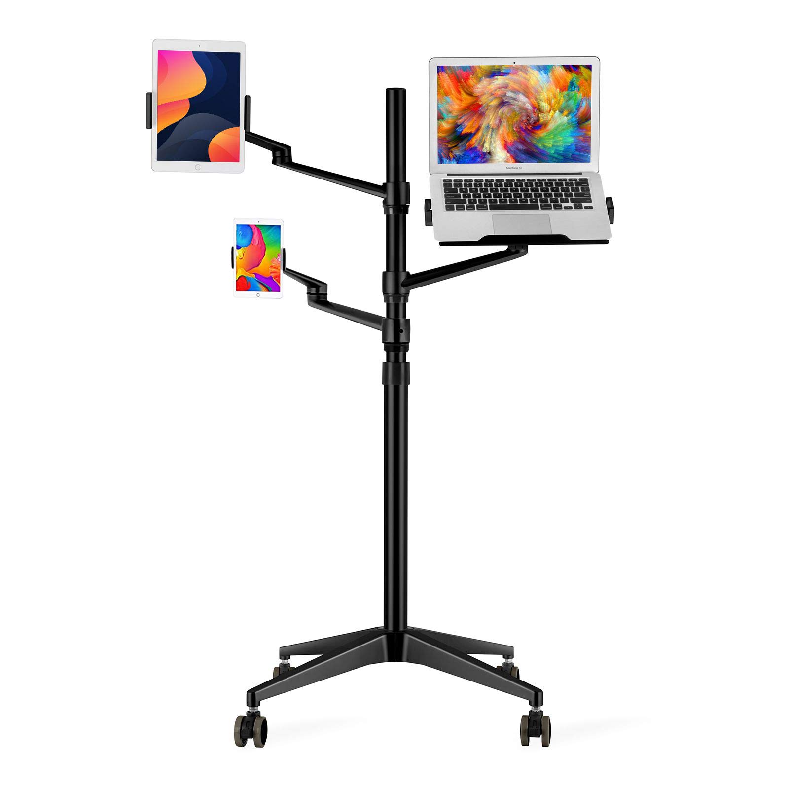 Adjustable Triple Arm Rolling Stand Mount for Laptop (11-17 inch), iPad Pro 12.9 inch, Tablet & Ereader - Black | Perfect for Home Office, Gaming & Remote Work